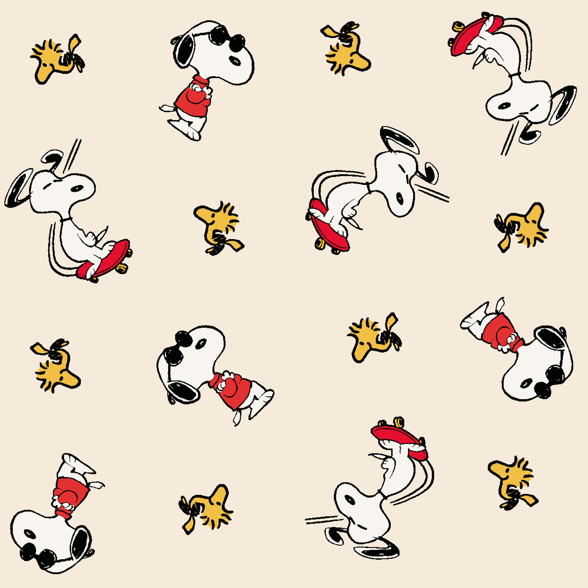 Snoopy and Woodstock on cream background, arranged in pattern tiled preview square