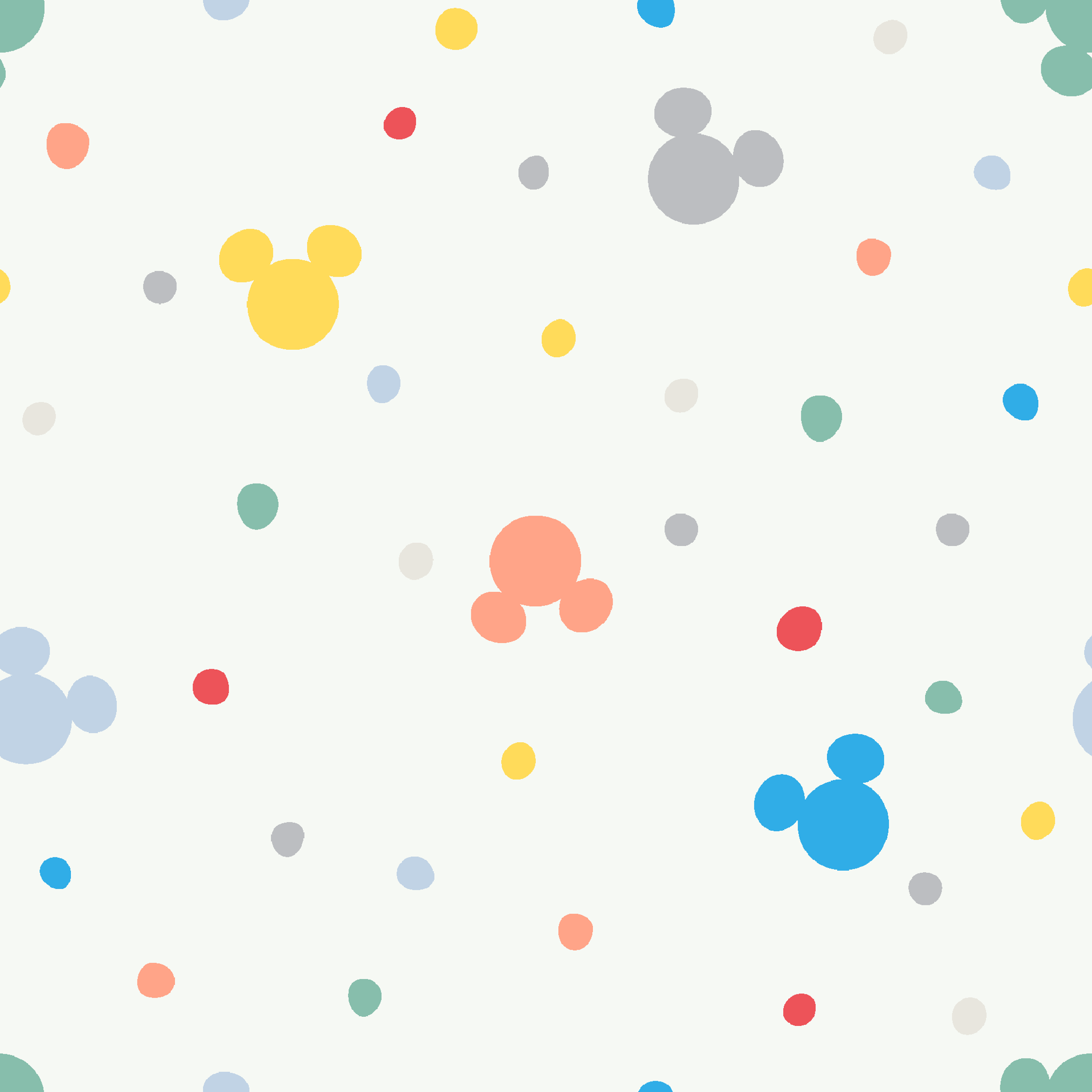 Colorful Disney Mickey Mouse silhouette pattern with pastel dots on white background tiled preview square