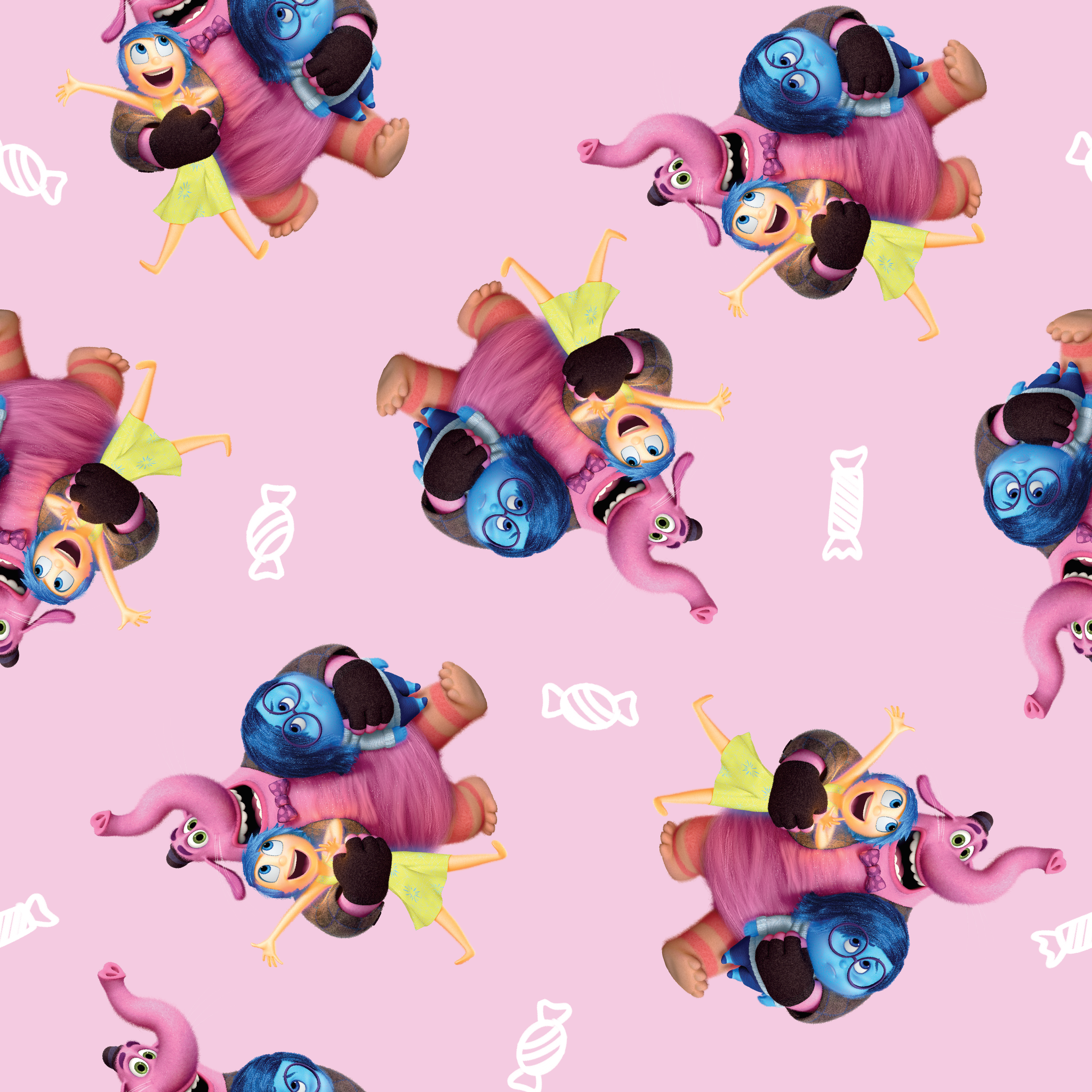 Repeating pattern of Inside Out characters on a lavender background tiled preview square