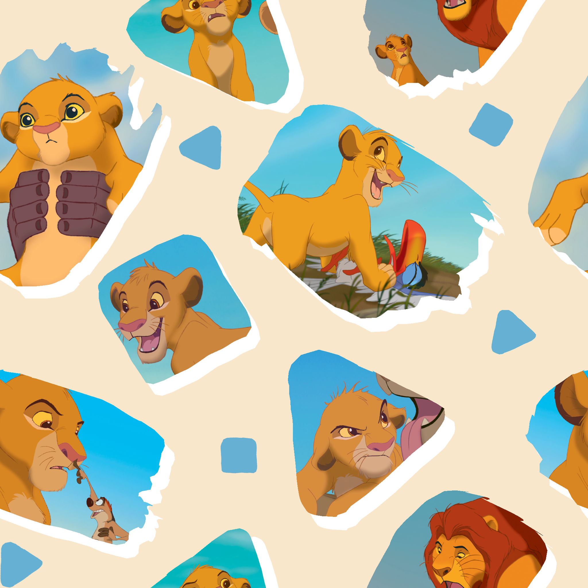 Young lion cub characters from The Lion King in a repeating pattern on cream background tiled preview square