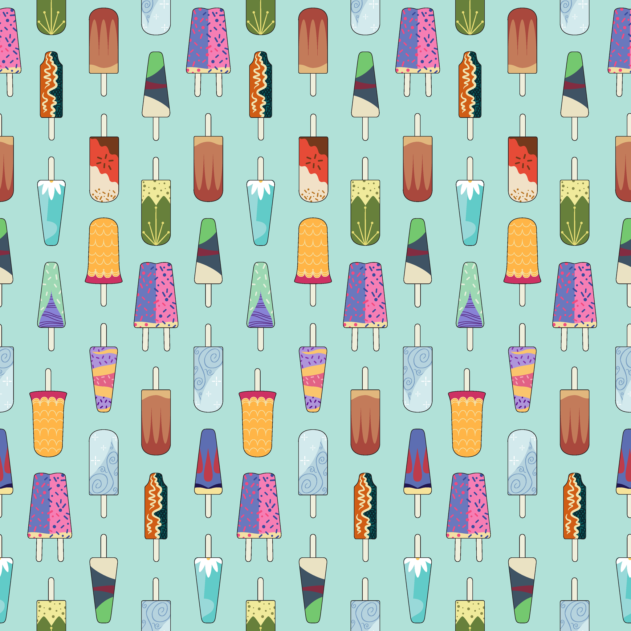 Disney Princess popsicle pattern on light teal background with various ice cream designs and styles tiled preview square