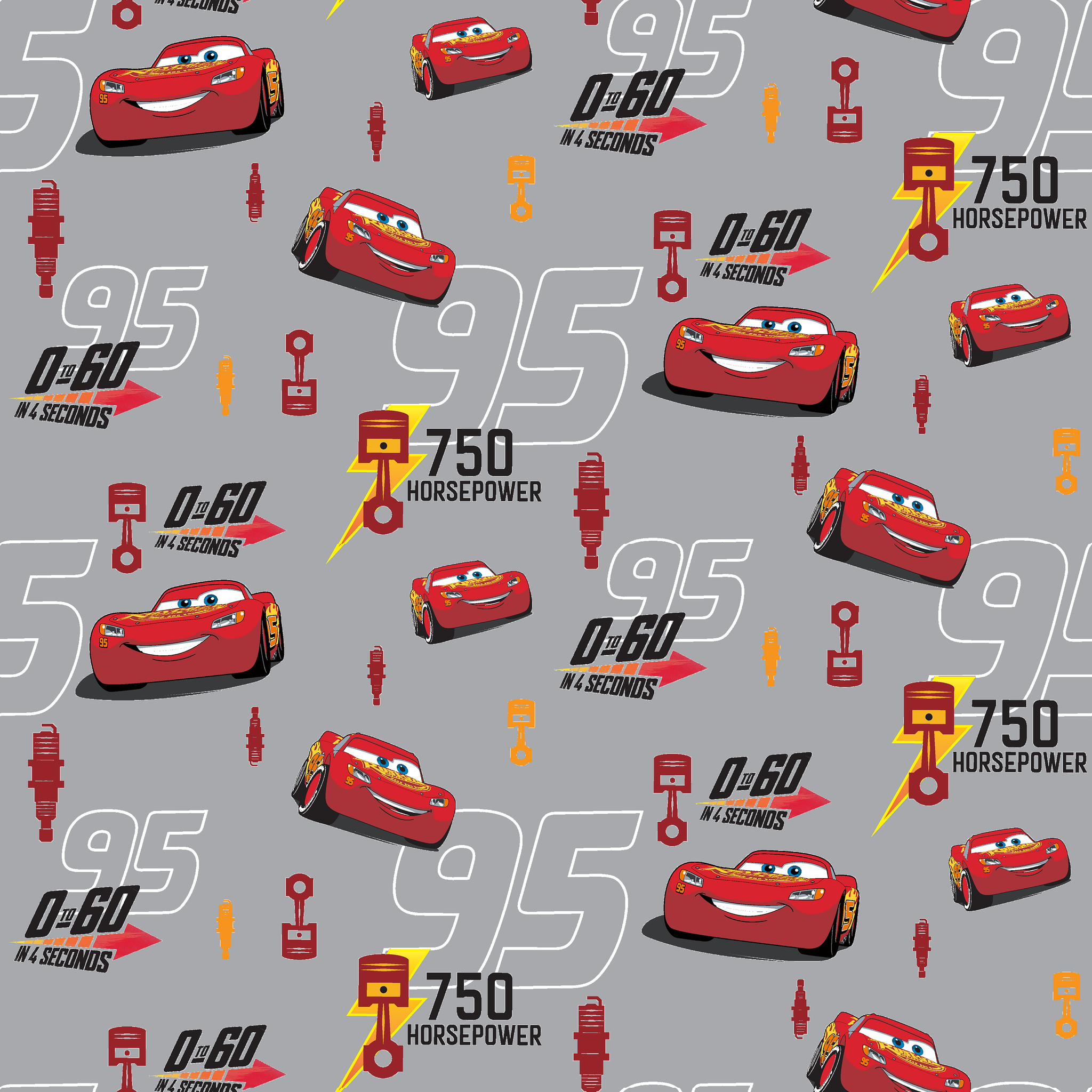 Red race cars with number 95 on gray background with racing graphics and "750 horsepower" text tiled preview square