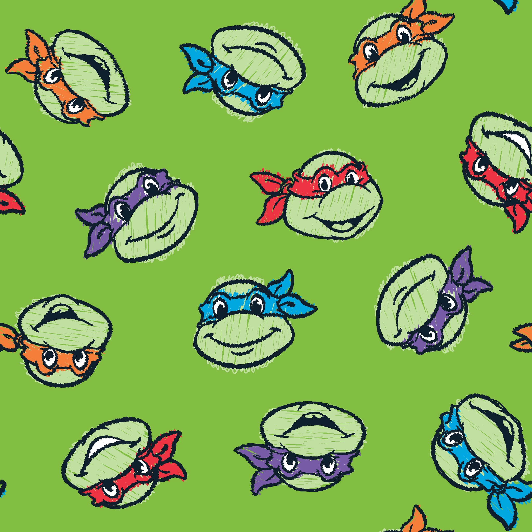 Teenage Mutant Ninja Turtles scattered on bright green background tiled preview square