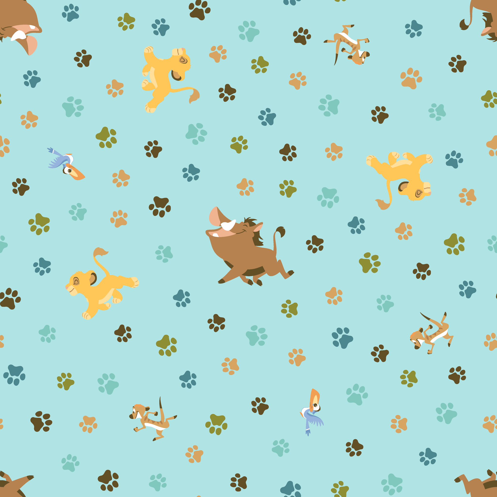 The Lion King pattern with paw prints on light blue background tiled preview square