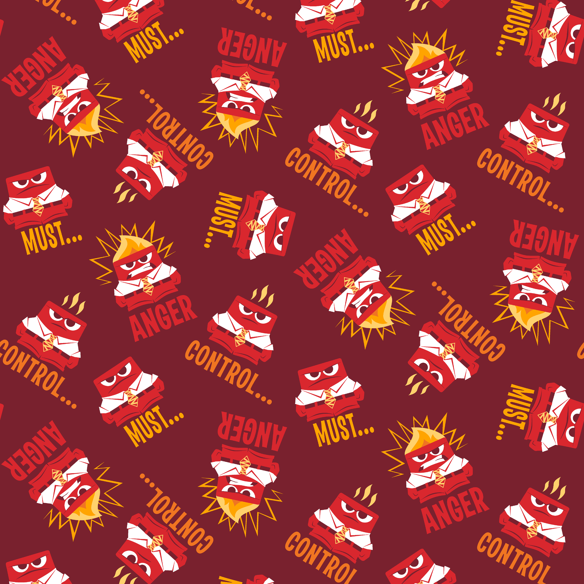 Red background pattern with Anger from Inside Out, explosions, and words "MUST... CONTROL... ANGER tiled preview square