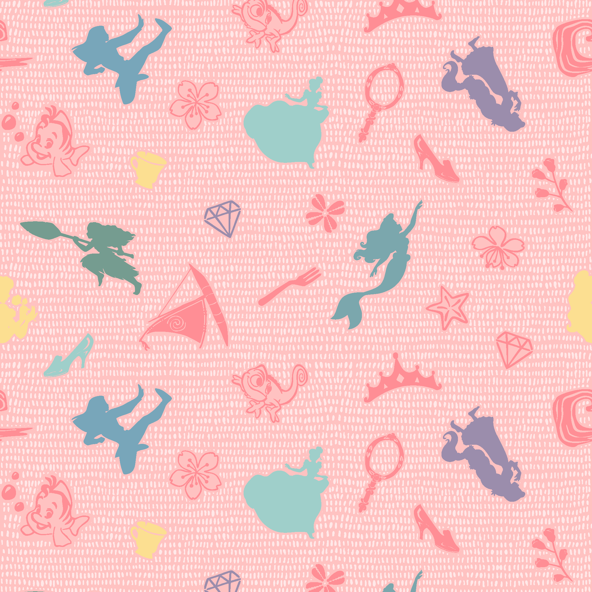 Disney Princess Silhouettes on Pink Fabric