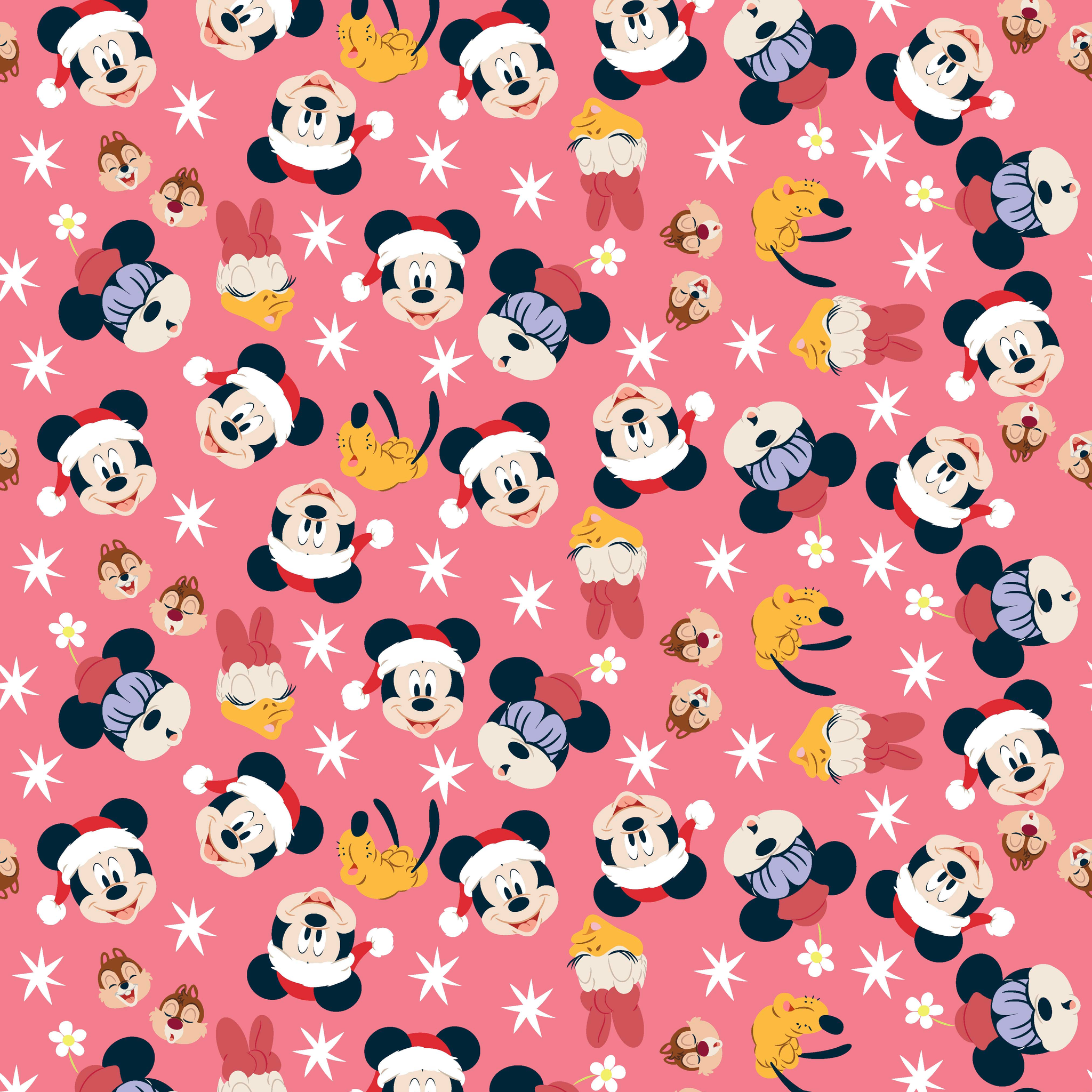 Mickey Mouse pattern with holiday elements on pink background, featuring white stars and gold accents tiled preview square