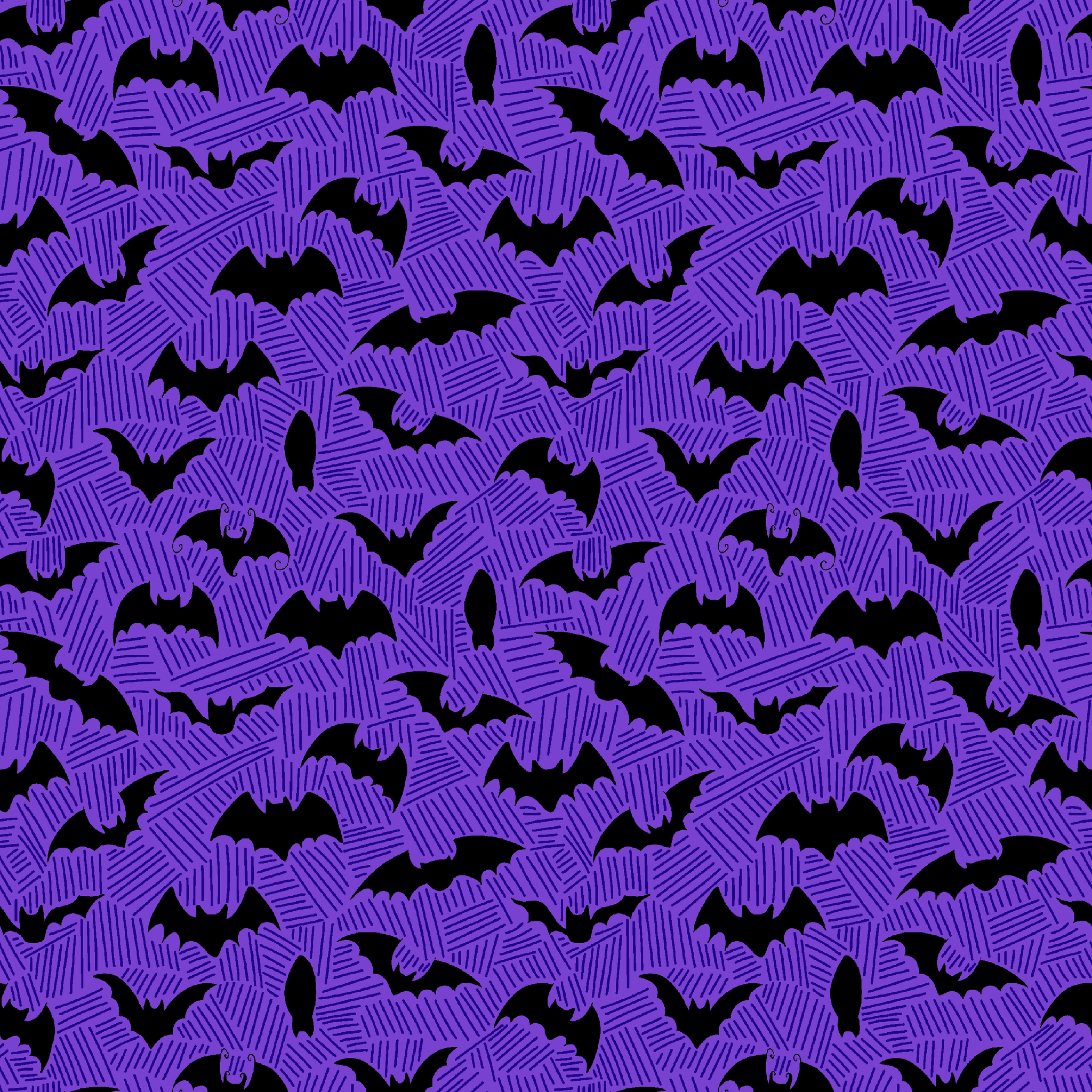 Black bat silhouettes scattered over purple zigzag background, Halloween-themed pattern tiled preview square