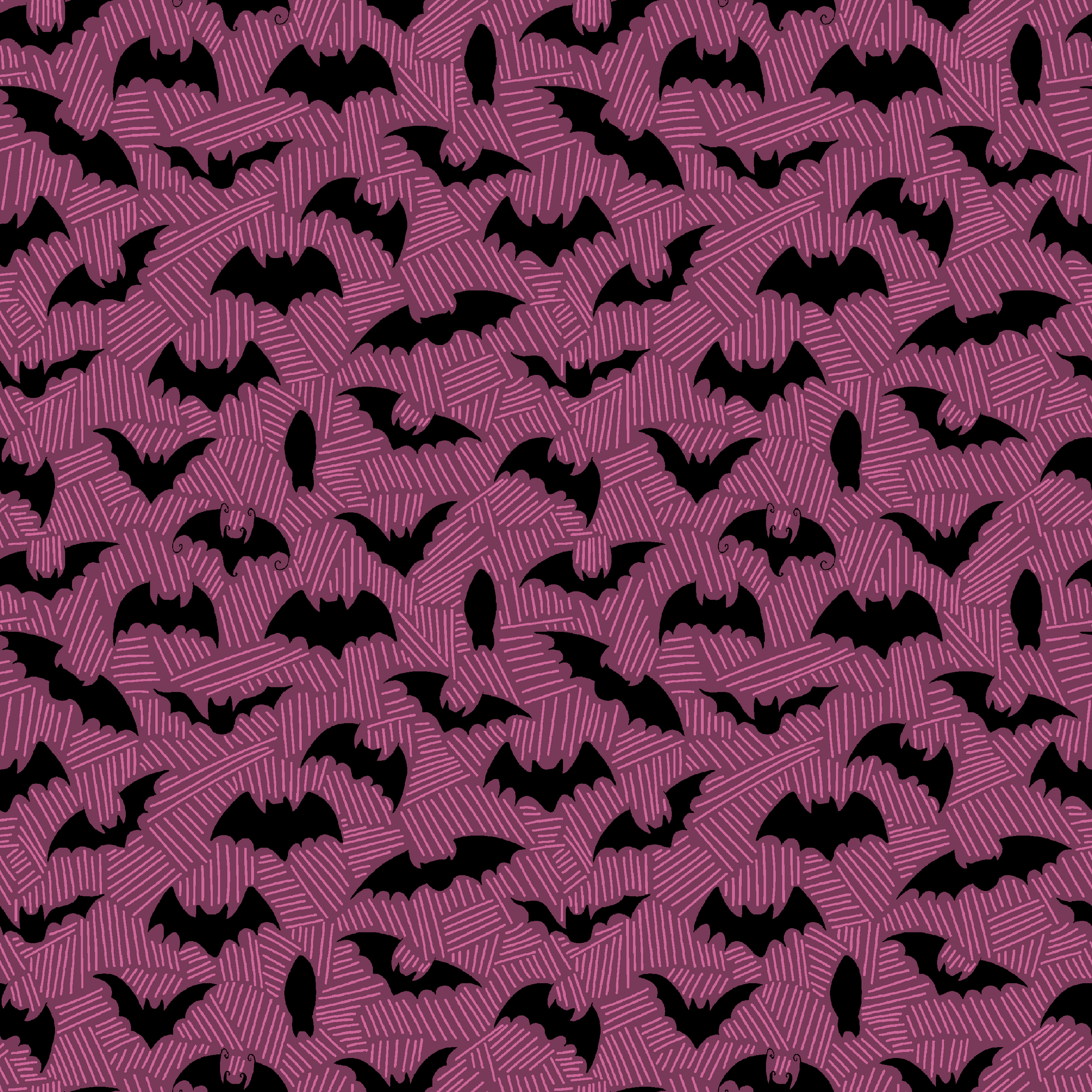 Black bat silhouettes scattered across a purple background with swirling line pattern tiled preview square
