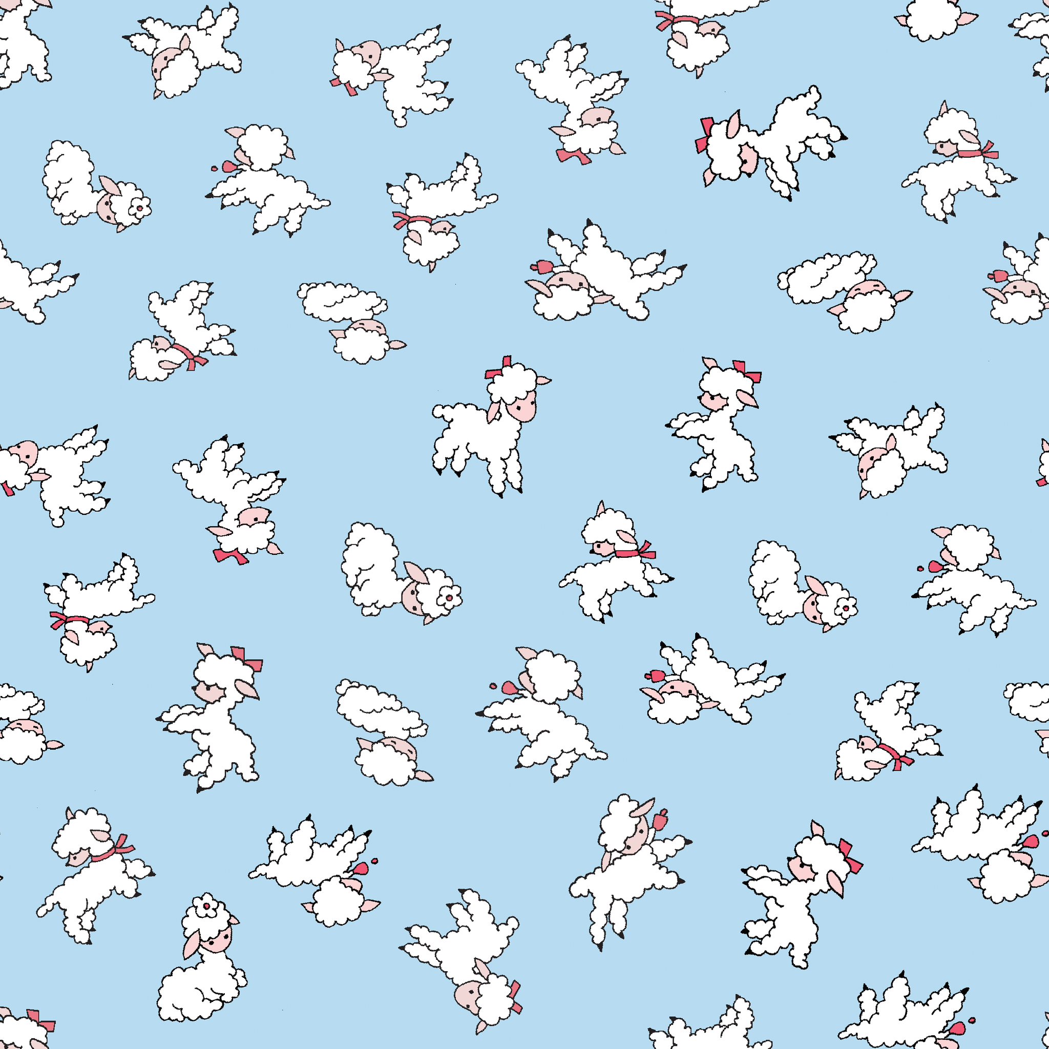 Playful white lambs pattern on light blue background with simple cartoon style illustration tiled preview square