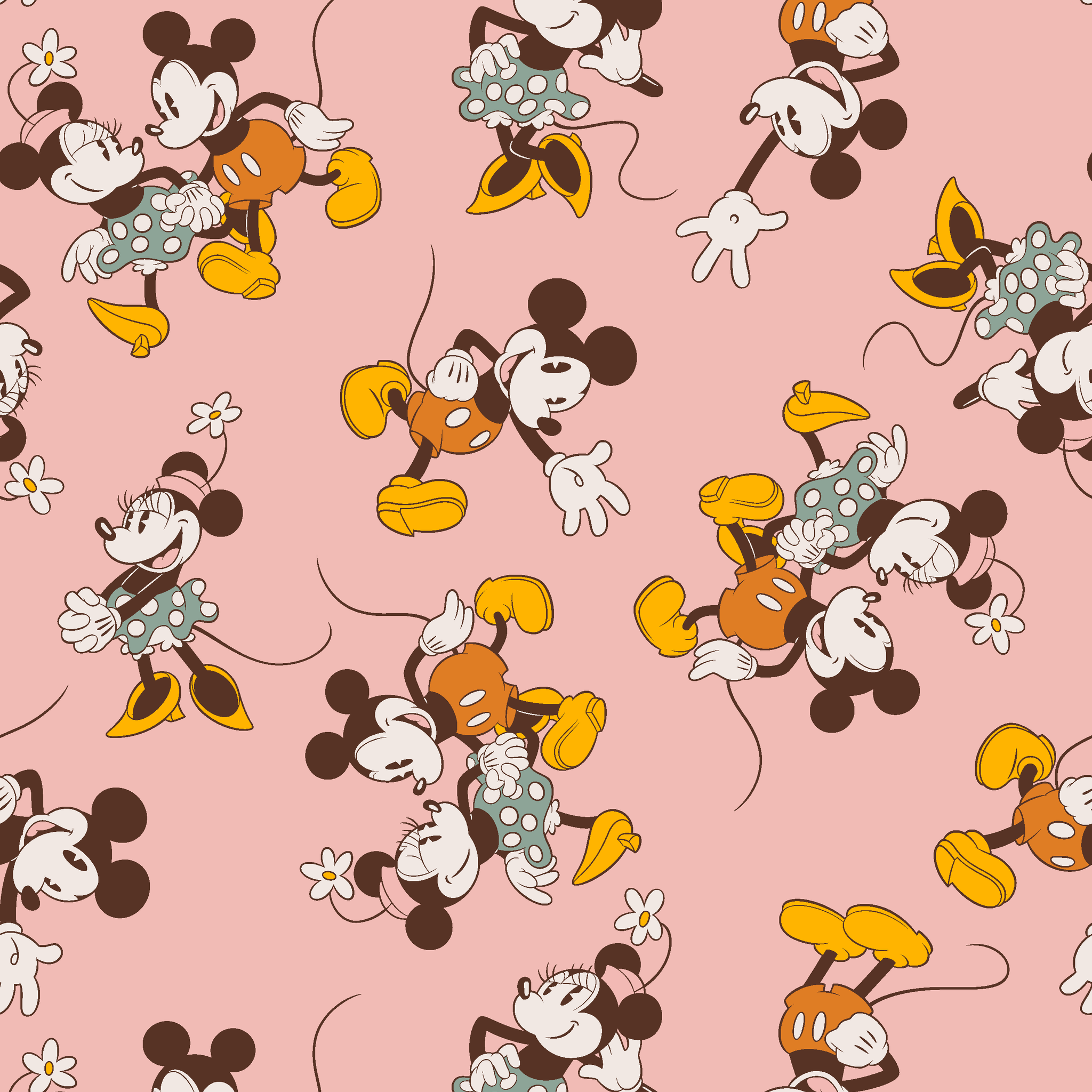 Mickey and Minnie Mouse characters in vintage style on pink background with repeated pattern tiled preview square