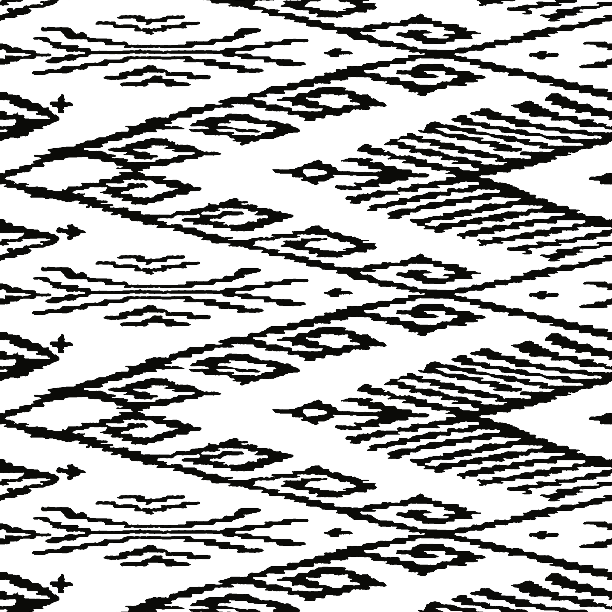 Black and white geometric pattern with diamond shapes and zigzag motifs on a textile surface tiled preview square