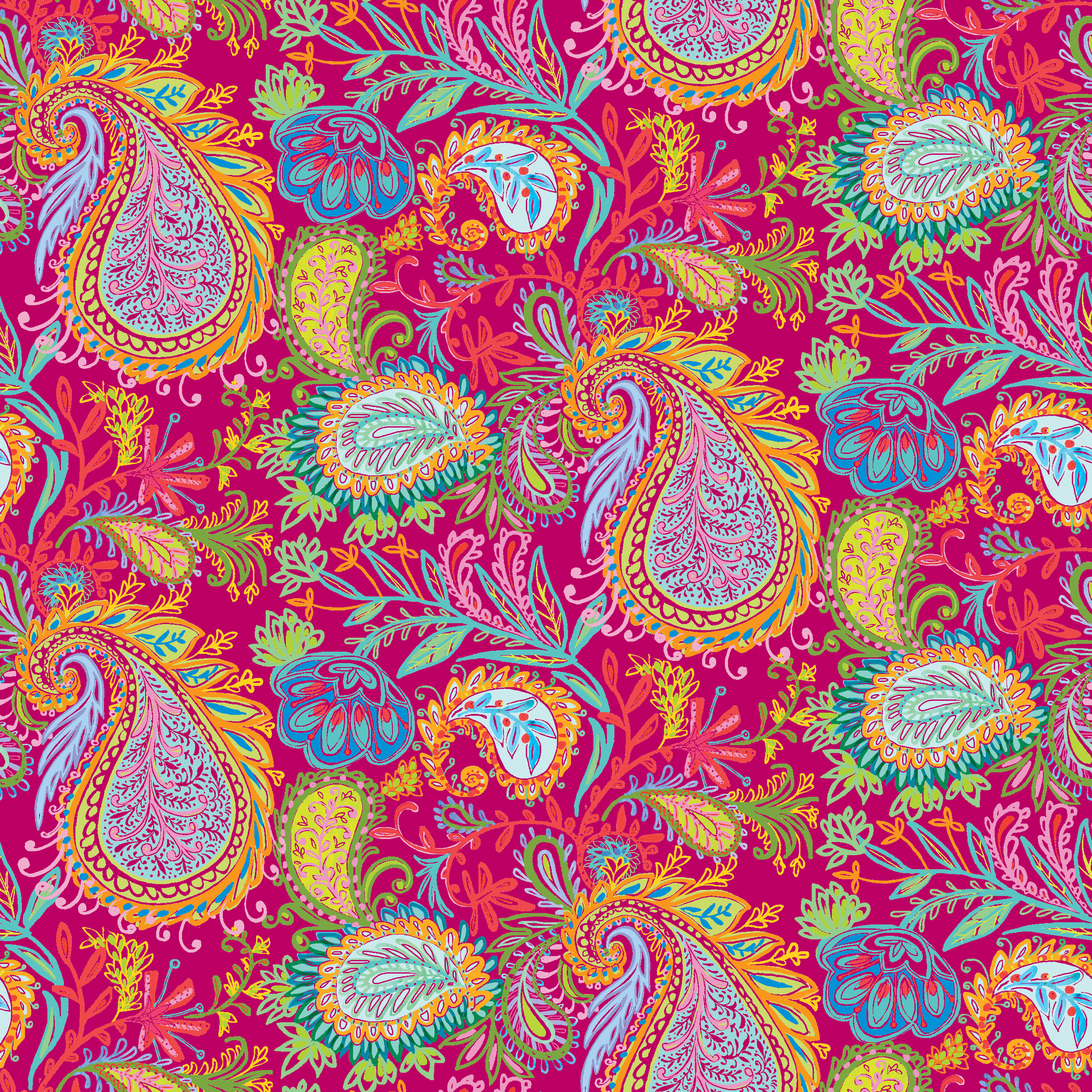 Tim Coffey - Carnival Swirl - Magenta Paisley | Fabric by the Yard