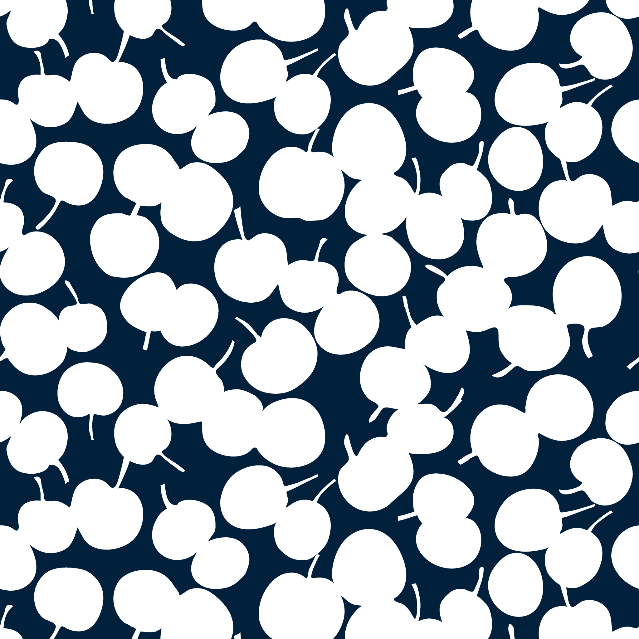 White cherry silhouettes scattered across a deep navy blue background in a playful pattern tiled preview square