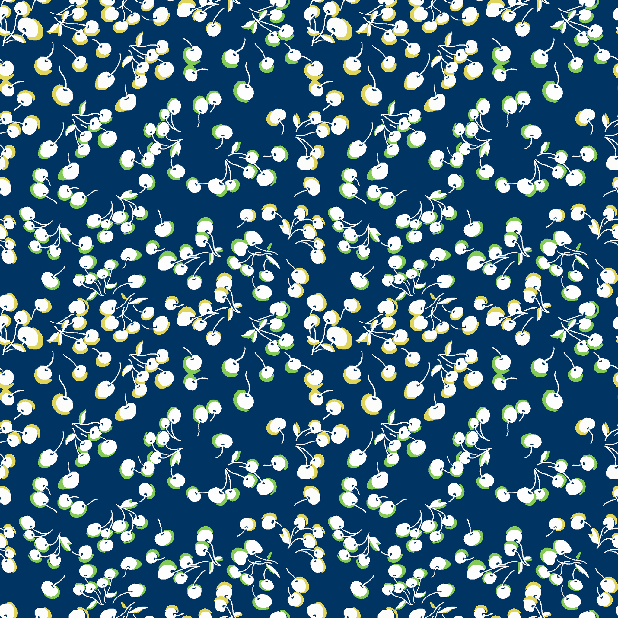 Delicate white and yellow floral pattern scattered across a deep navy blue background tiled preview square