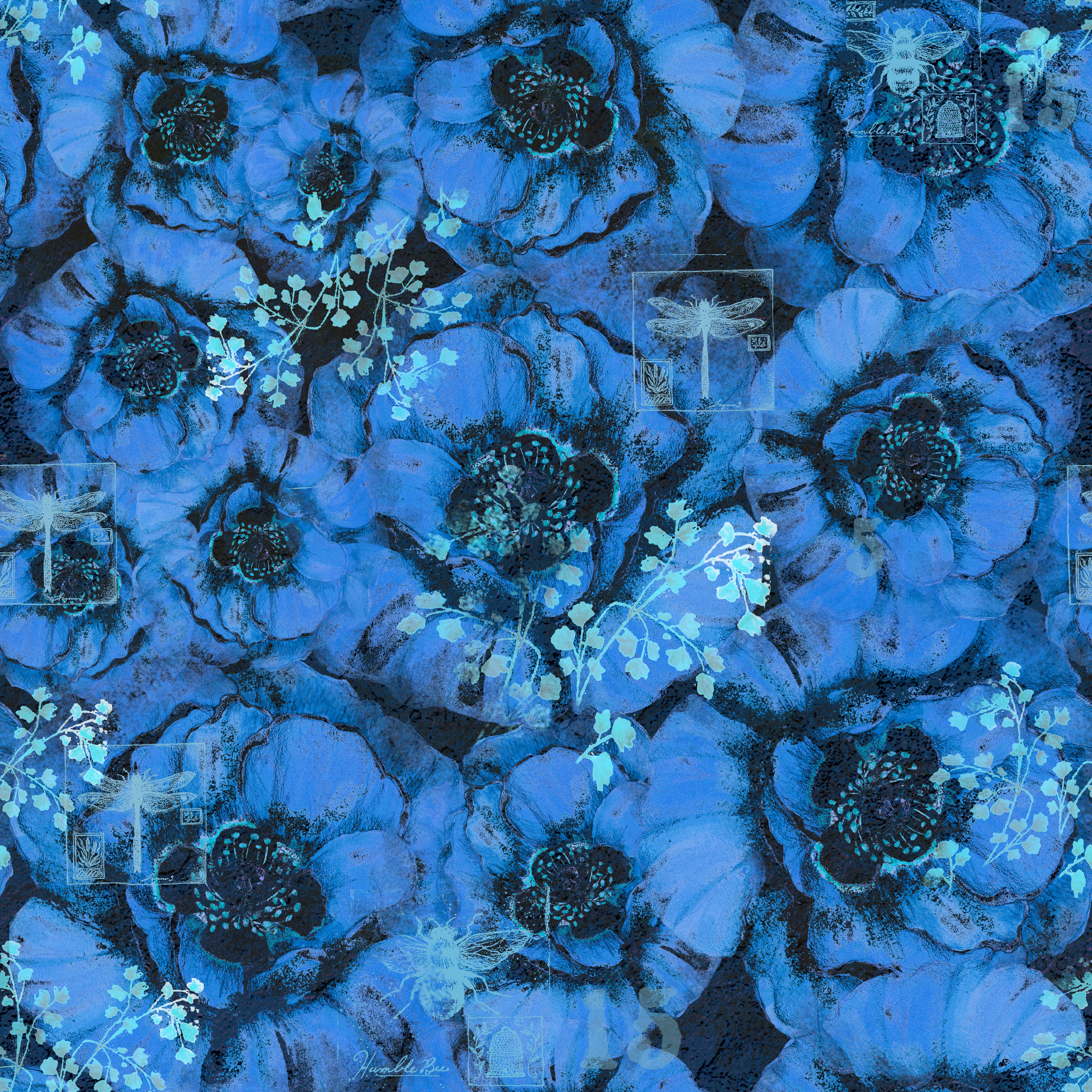 Susan Winget Blossom Floral on Blue | Fabric by the Yard Susan Winget Blossom Floral on Blue | Fabric by the Yard