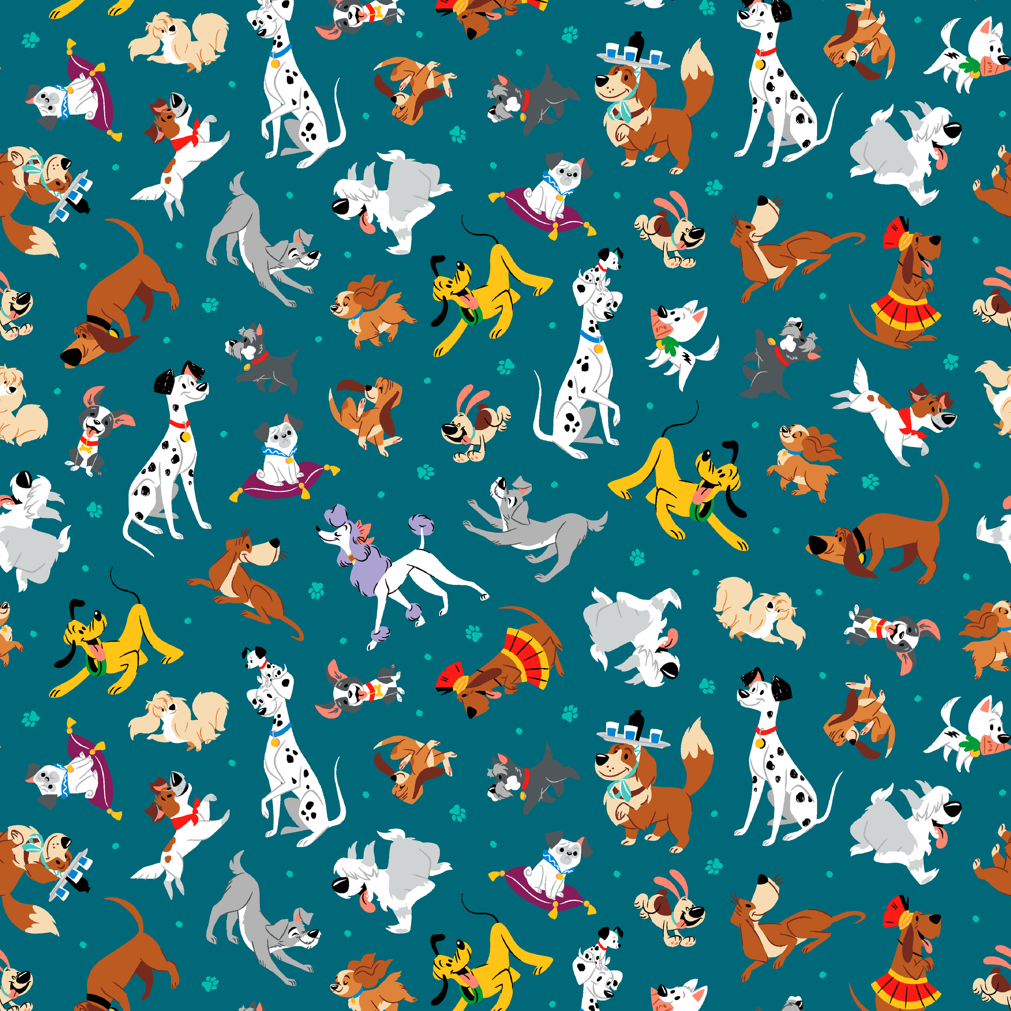 Disney Dogs on Teal | Fabric by the Yard