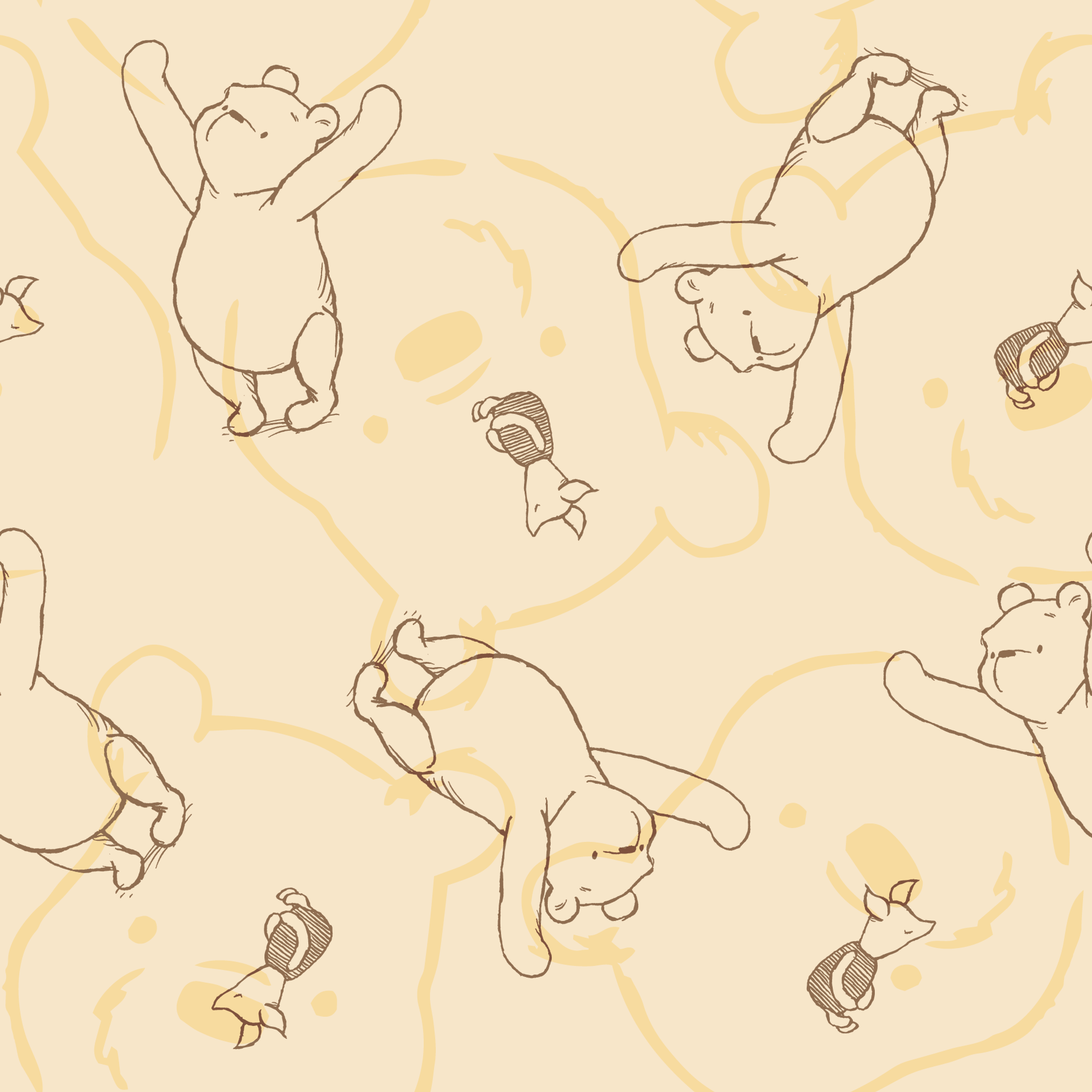 Sketched bear illustrations in various playful poses on a light beige background pattern tiled preview square