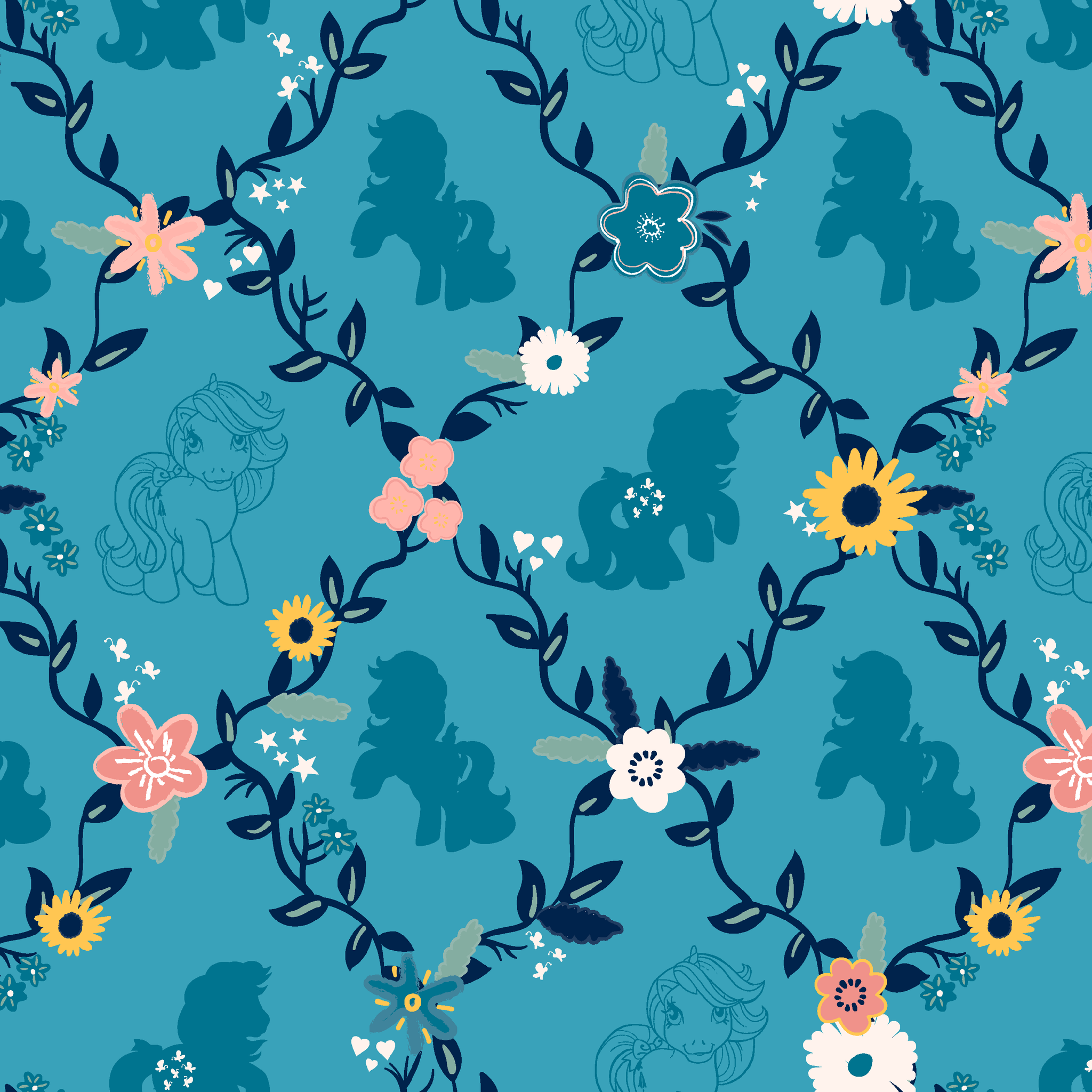 Hasbro My Little Pony Floral Lattice on Blue Wallpaper