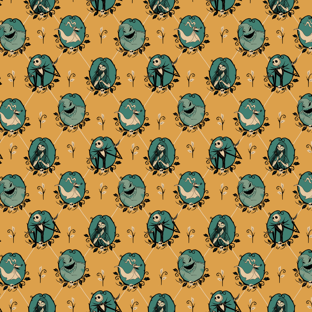 Disney Tim Burton's The Nightmare Before Christmas Frames on Gold Wallpaper