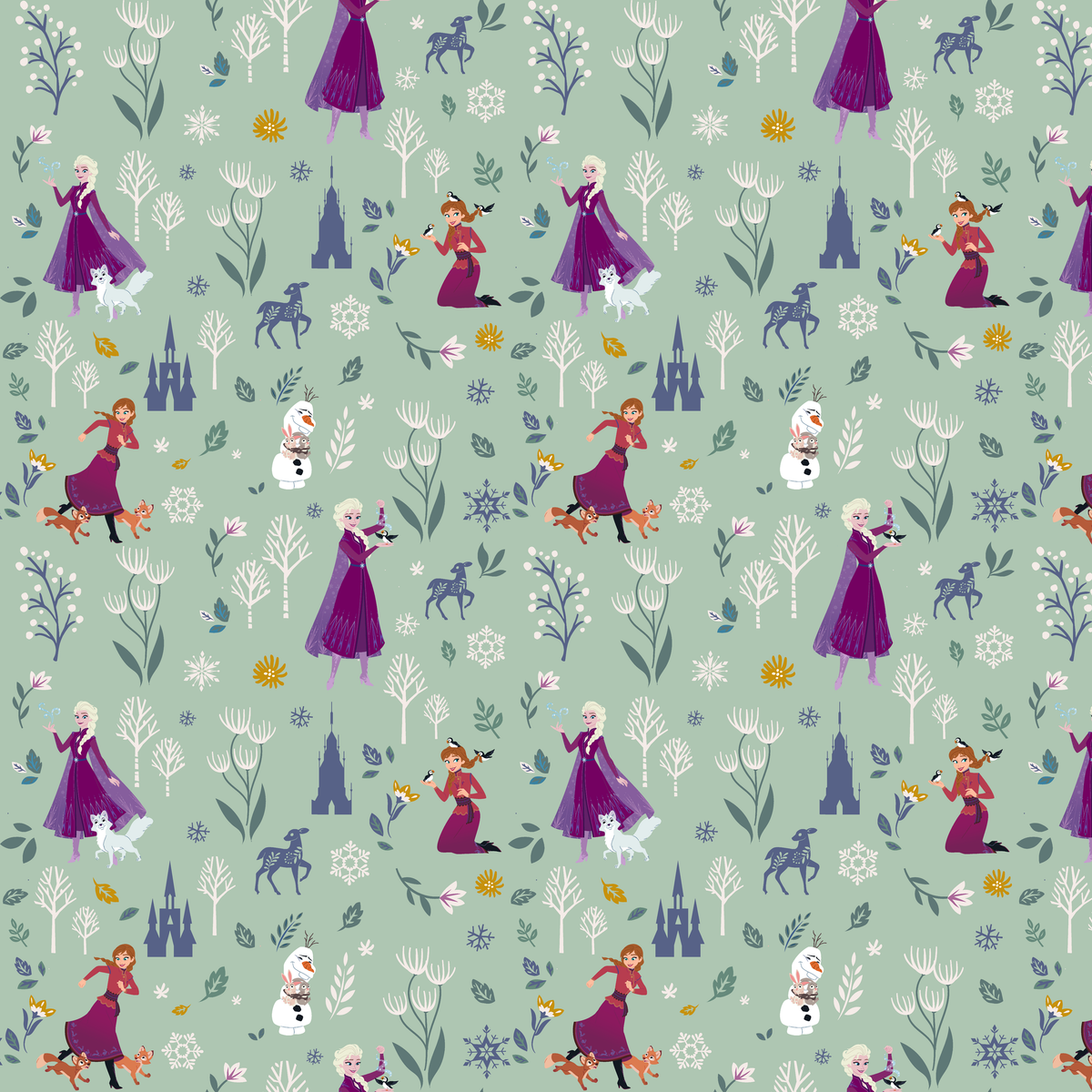 Disney Frozen Winter Adventure on Green Wallpaper