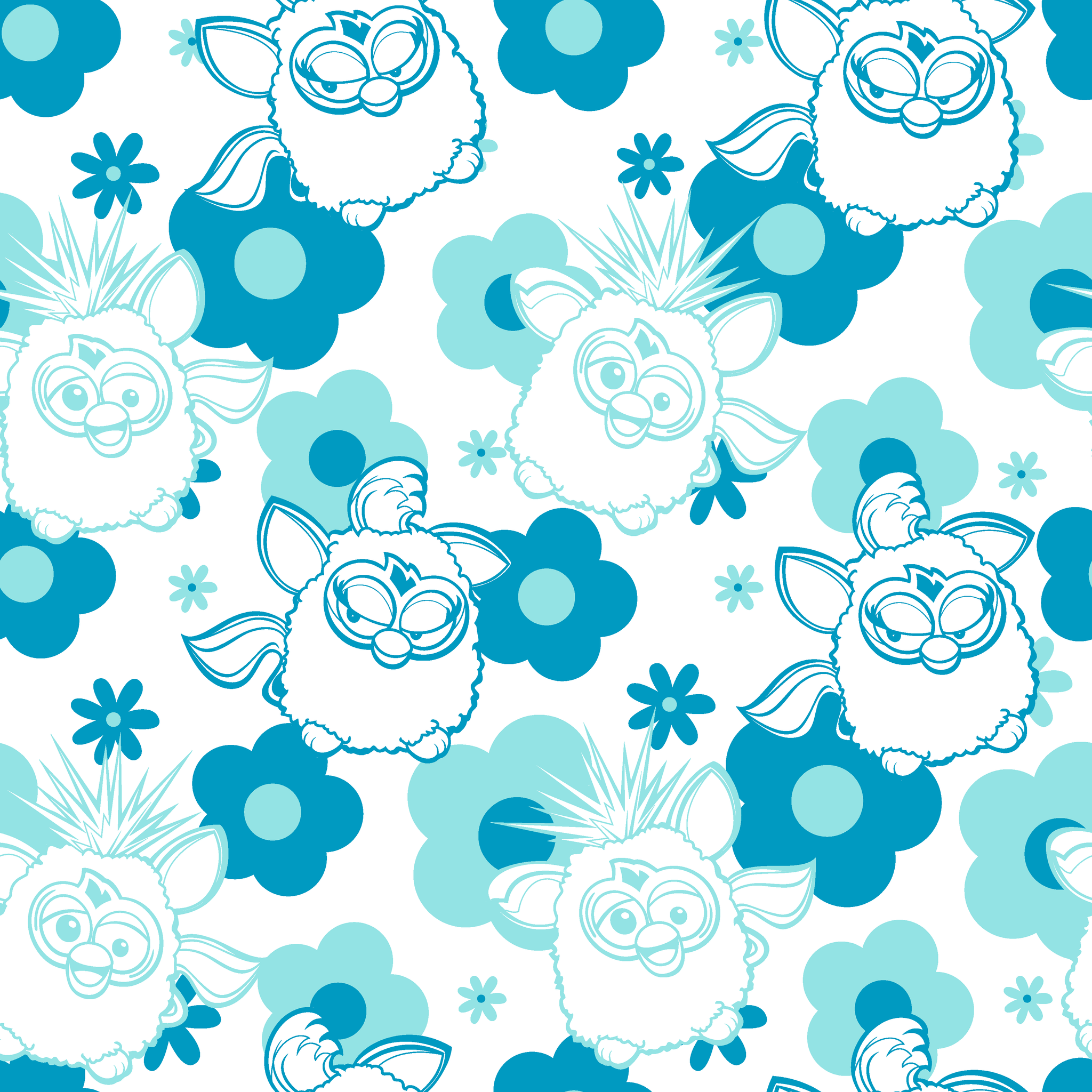 Hasbro Furby Flower Power on Blue Wallpaper