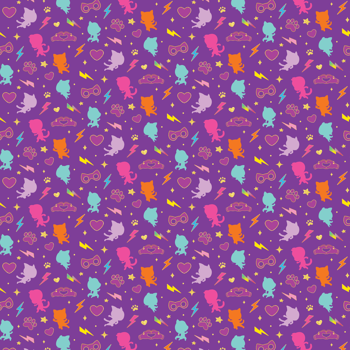 Disney Jr's. SuperKitties Pawsome Characters on Purple Wallpaper