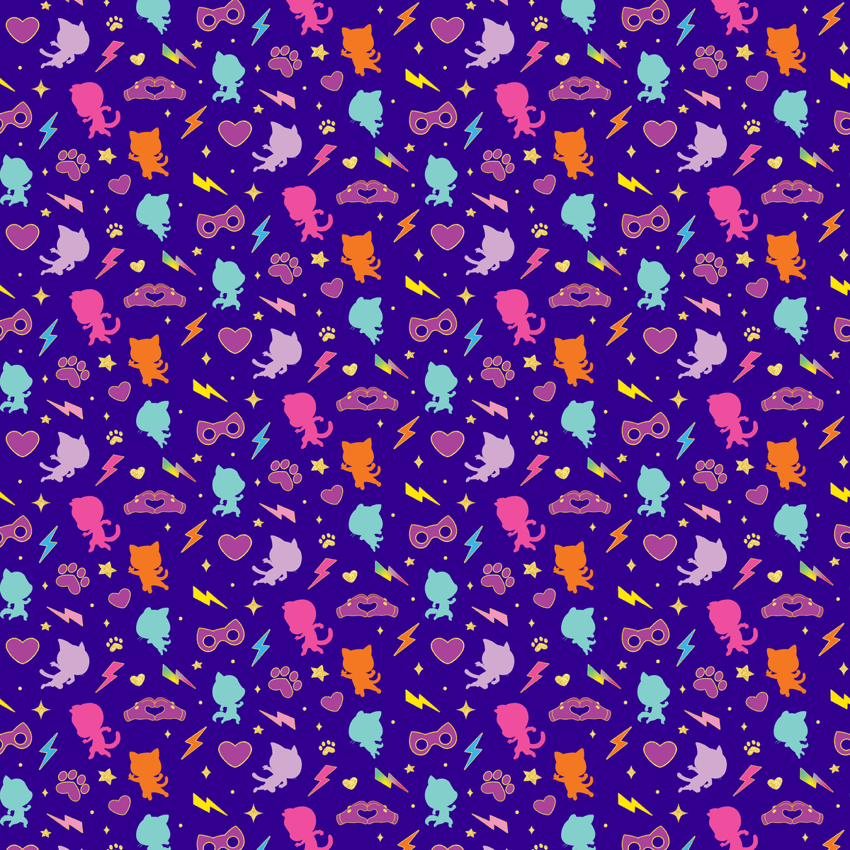 Disney Jr's. SuperKitties Pawsome Characters on Blue Wallpaper