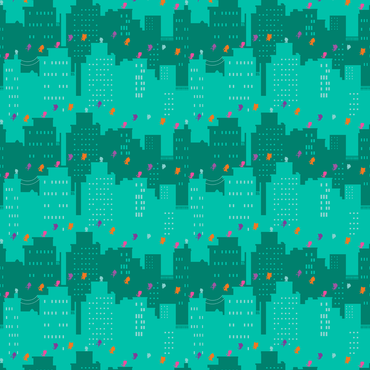Disney Jr's. SuperKitties Super Skyline on Teal Wallpaper