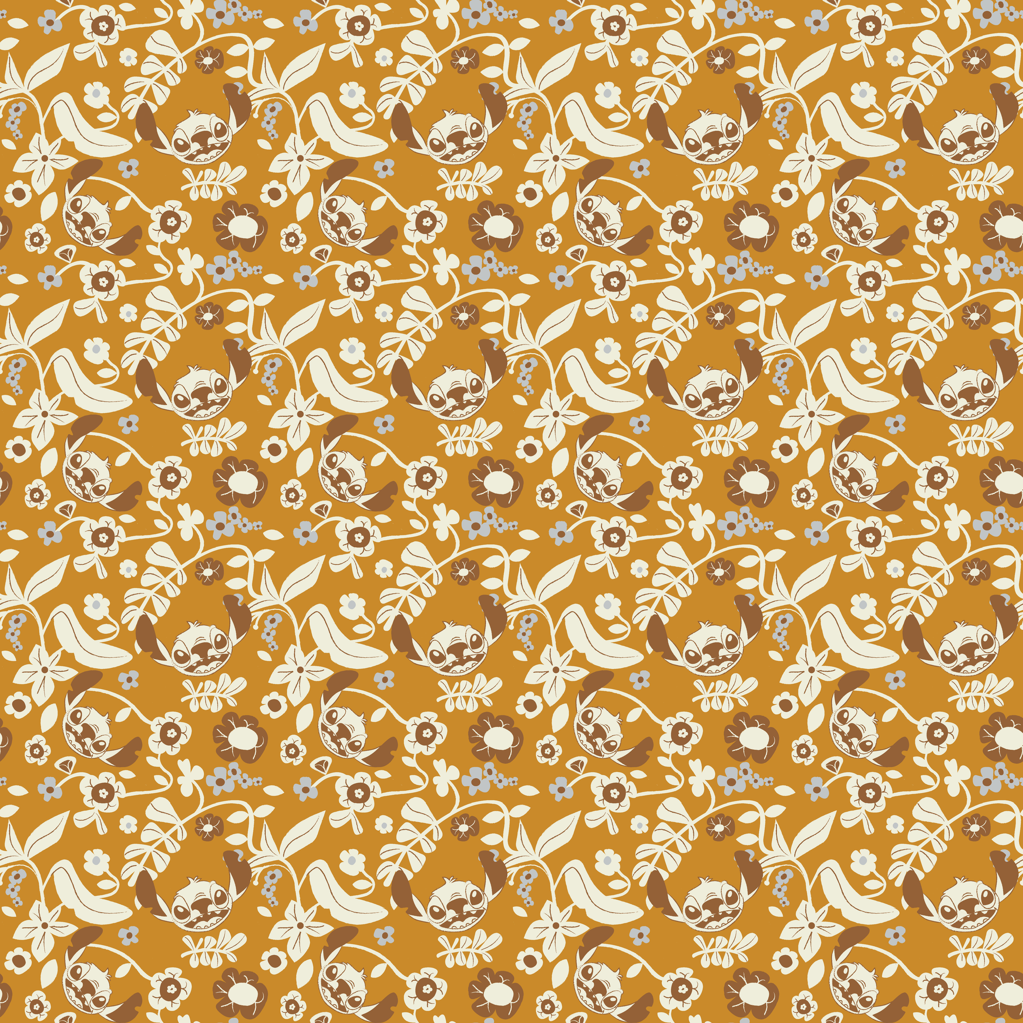 Disney Stitch Florals on Yellow Wallpaper