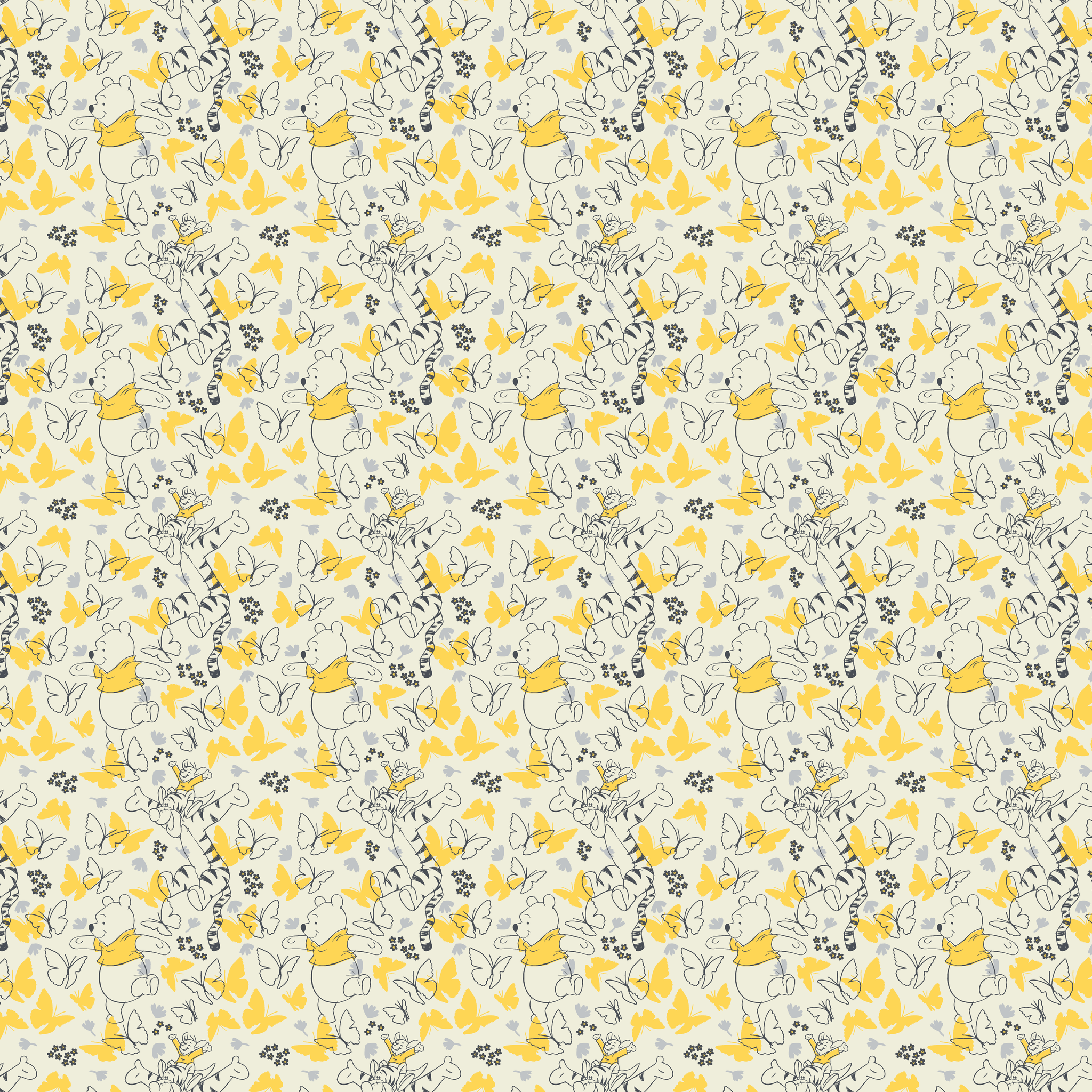 Disney Winnie the Pooh Butterflies and Florals Yellow Wallpaper