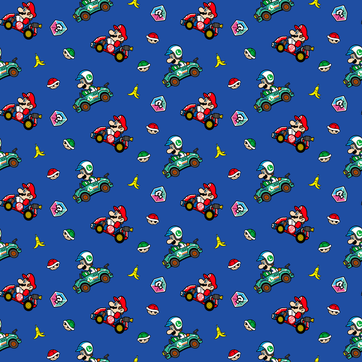 Mario Kart™ World 2D Mario and Luigi on Blue Wallpaper