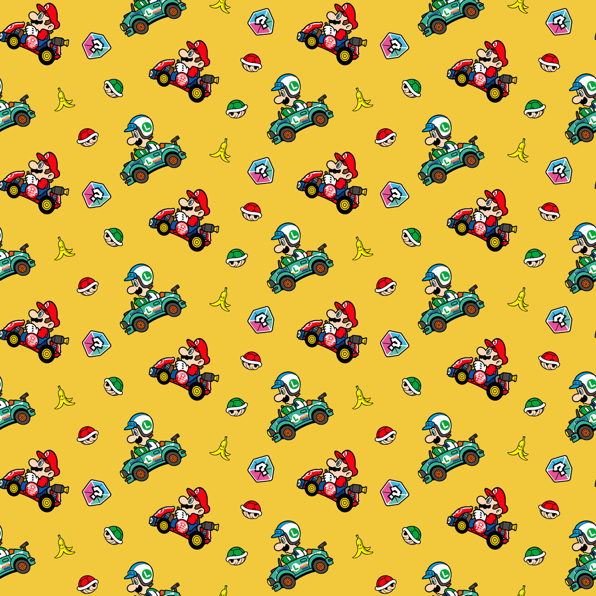 Mario Kart™ World 2D Mario and Luigi on Yellow Wallpaper