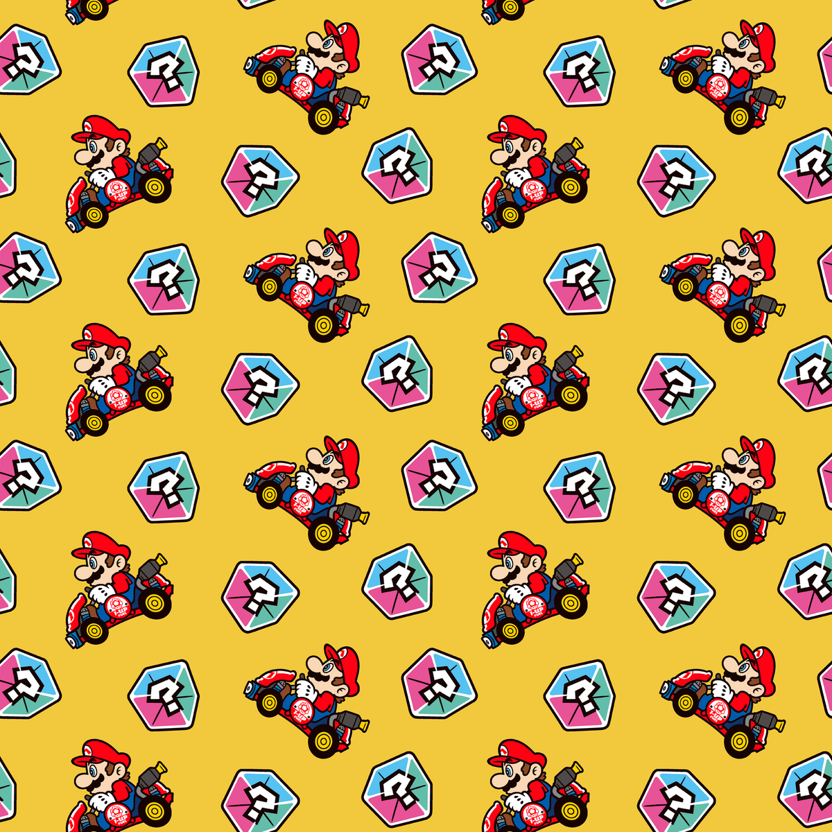 Mario Kart™ World 2D Mario Mystery Box on Yellow Wallpaper