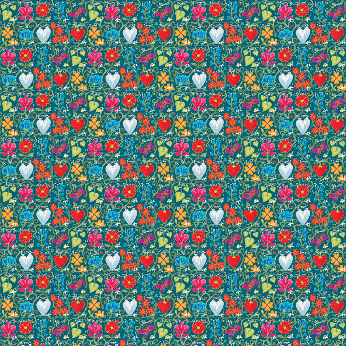 USPS Love Floral Stamps on Teal Wallpaper