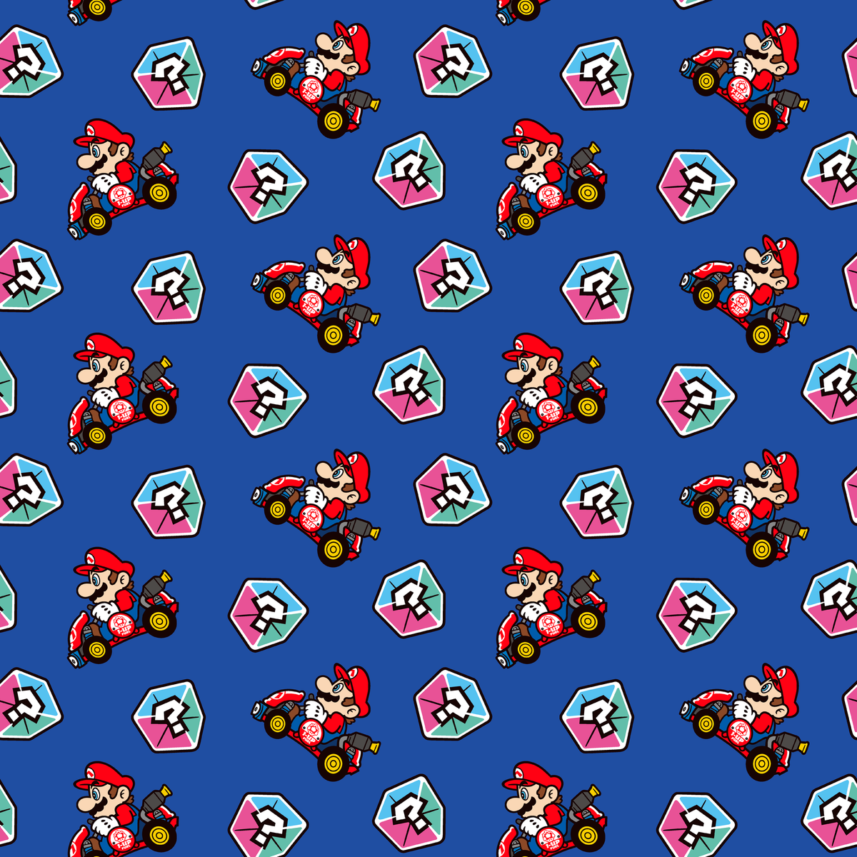 Mario Kart™ World 2D Mario Mystery Box on Blue Wallpaper