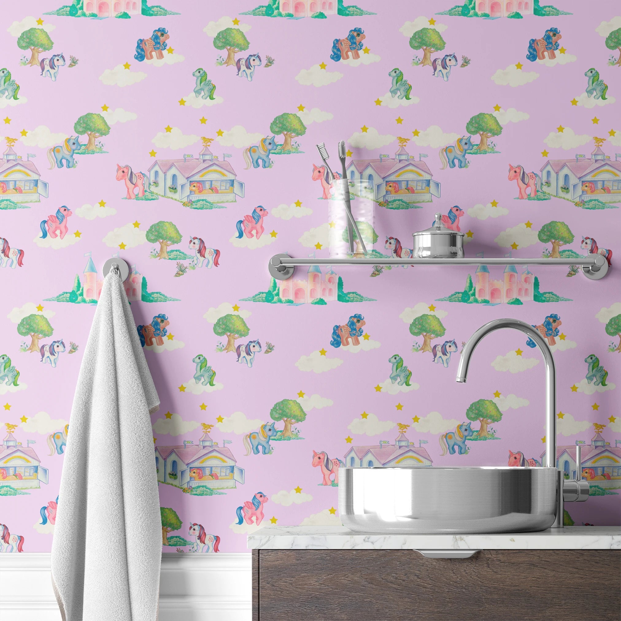 Hasbro My Little Pony Vintage Castles on Lavender Wallpaper