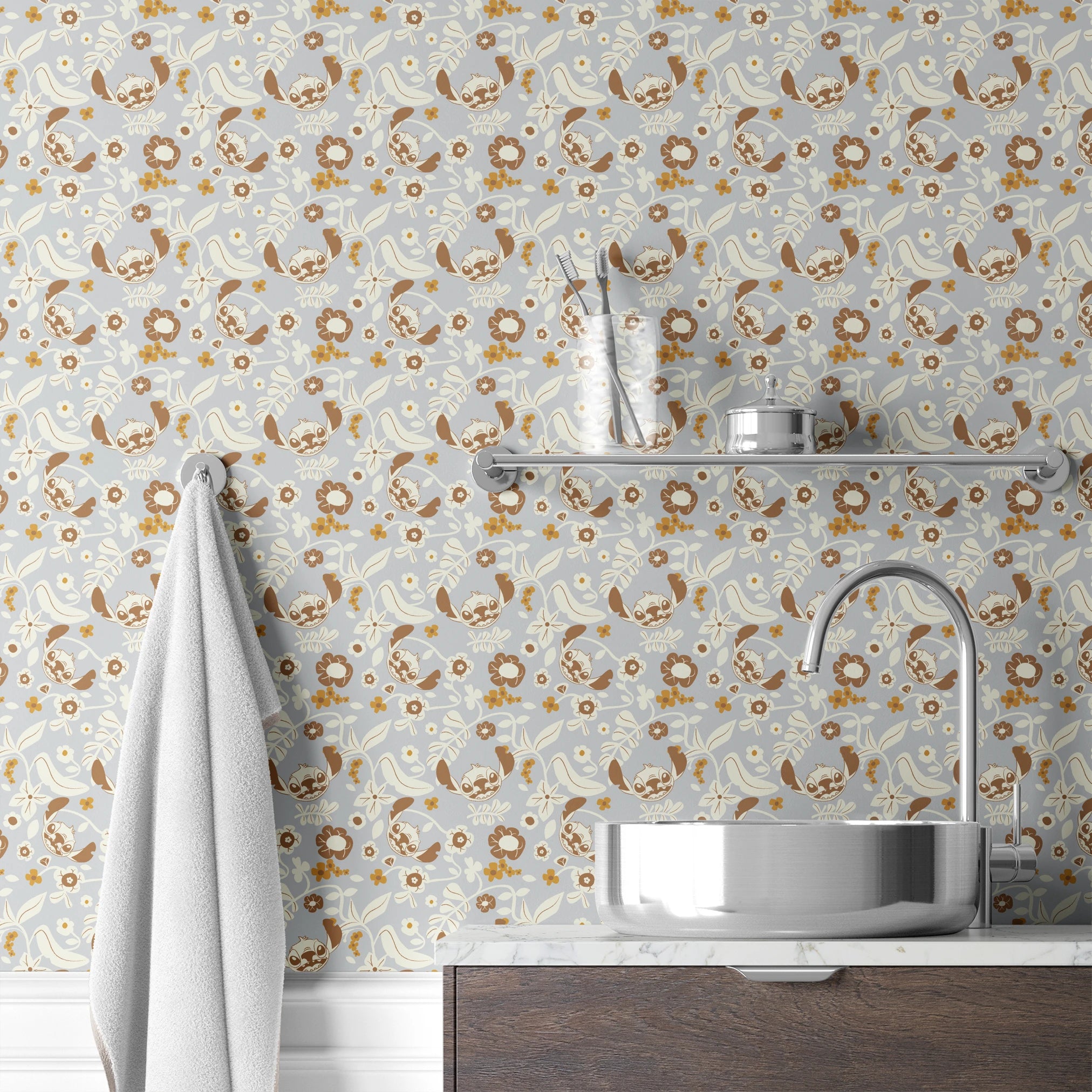 Disney Stitch Florals on Purple Wallpaper
