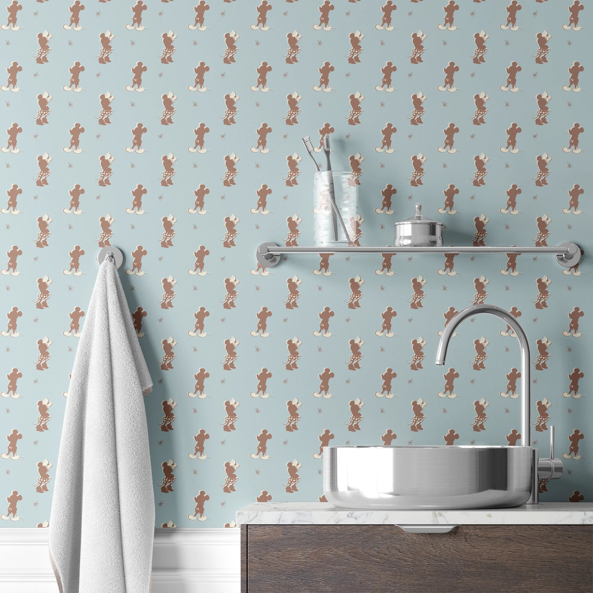 Disney Mickey Mouse and Minnie Mouse Silhoutees on Blue Wallpaper