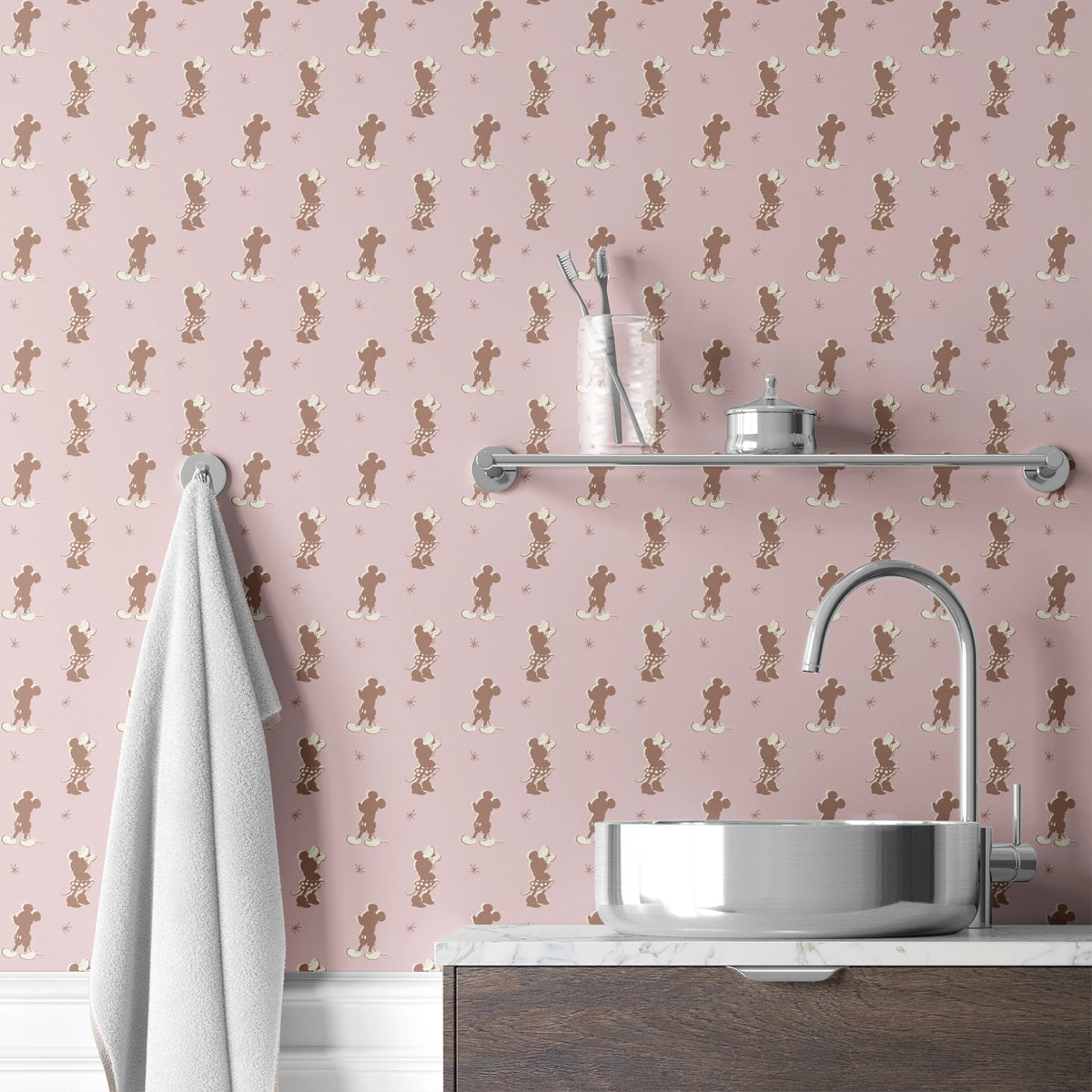 Disney Mickey Mouse and Minnie Mouse Silhoutees on Pink Wallpaper