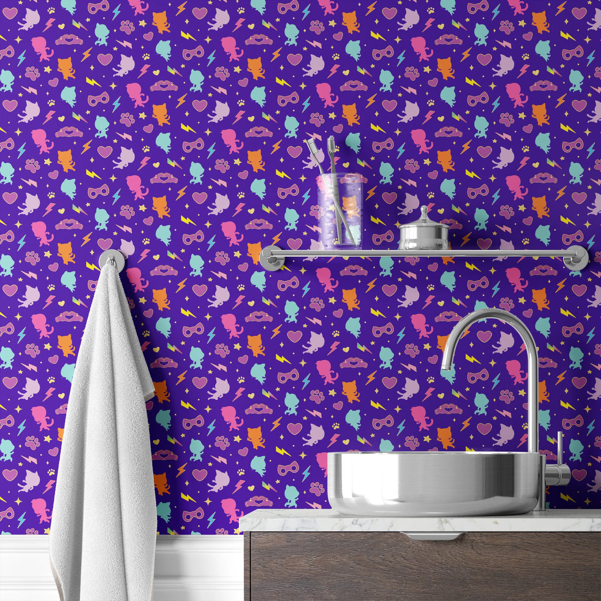Disney Jr's. SuperKitties Pawsome Characters on Blue Wallpaper