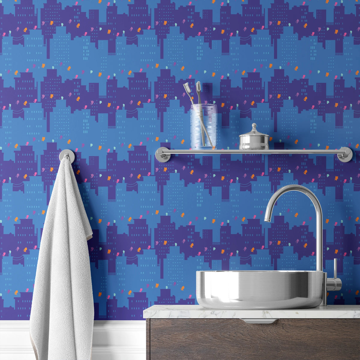 Disney Jr's. SuperKitties Super Skyline on Blue Wallpaper