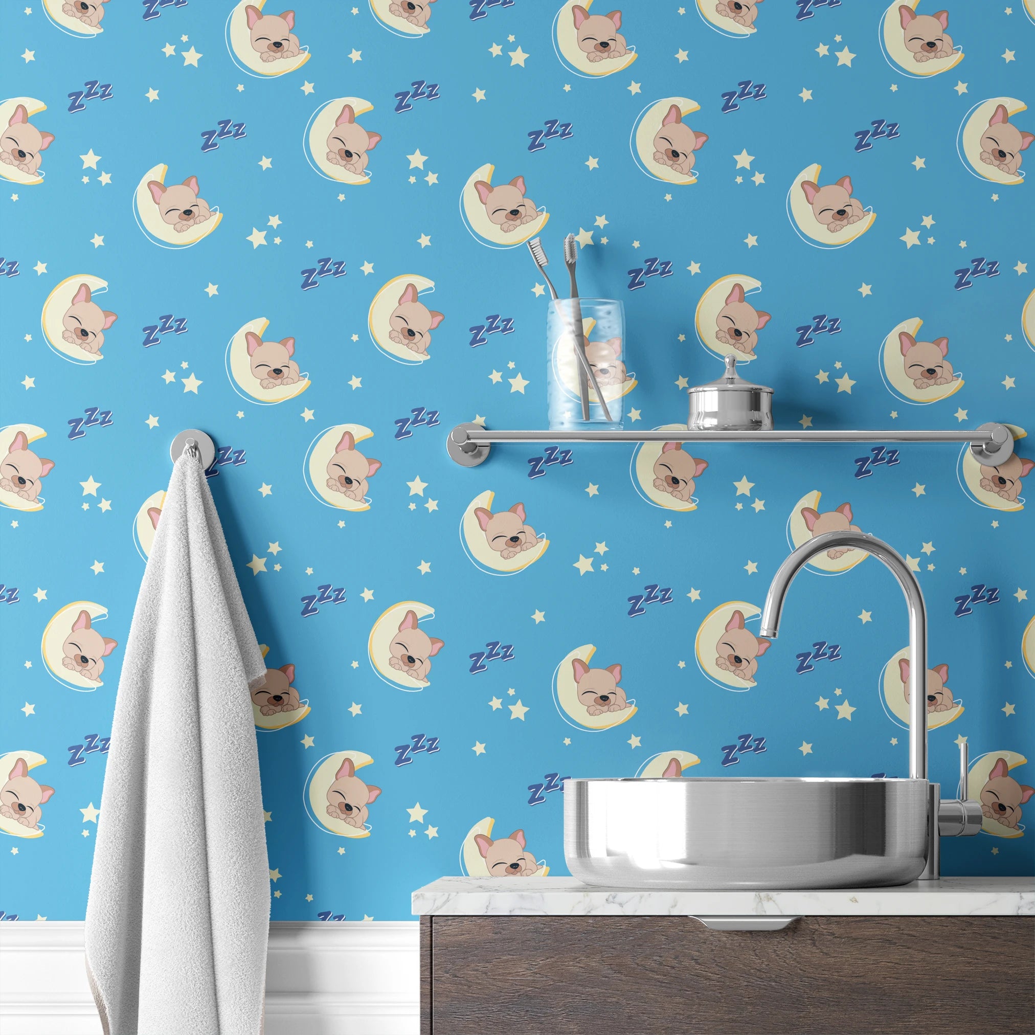 Hasbro Littliest Pet Shop Frenchie Snooze on Blue Wallpaper