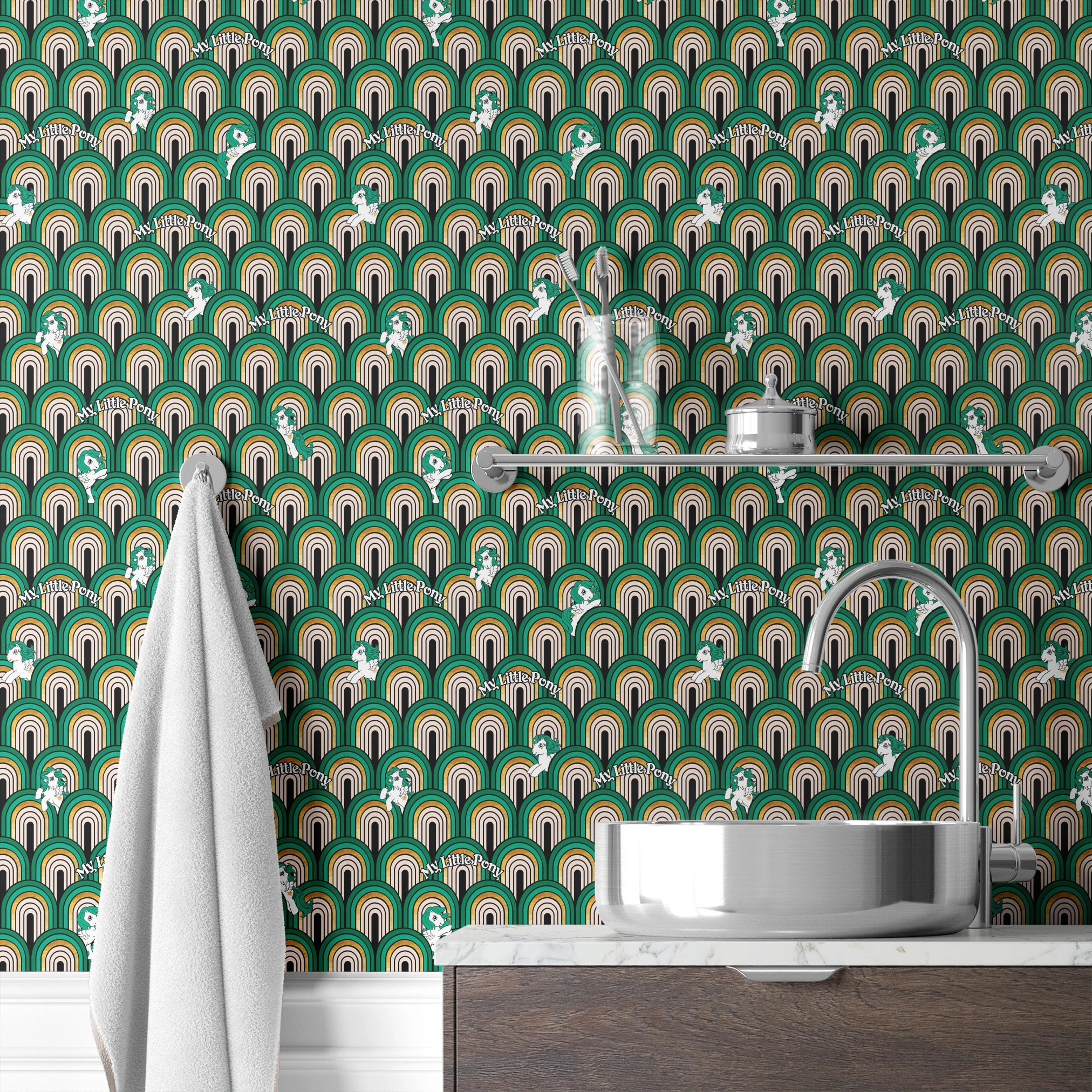 Hasbro My Little Pony Glitter Arches on Green Wallpaper