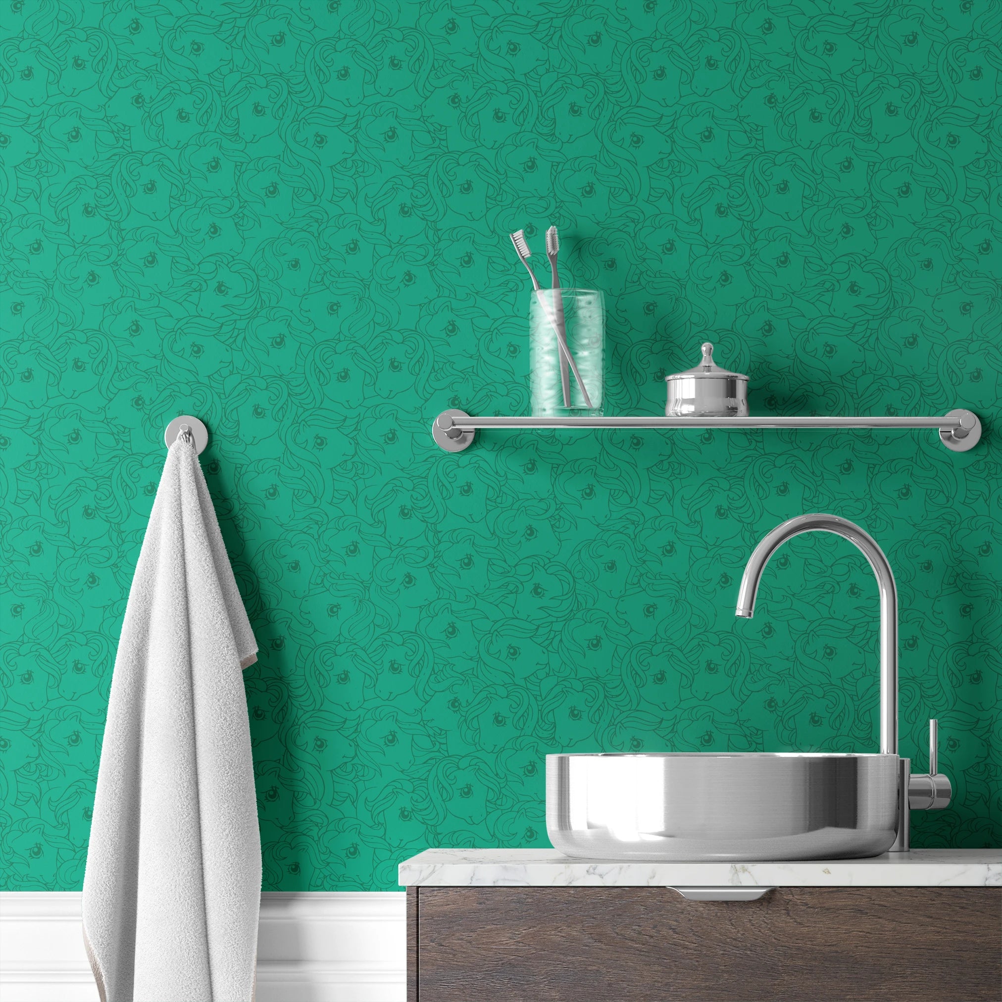 Hasbro My Little Pony Line Art on Green Wallpaper