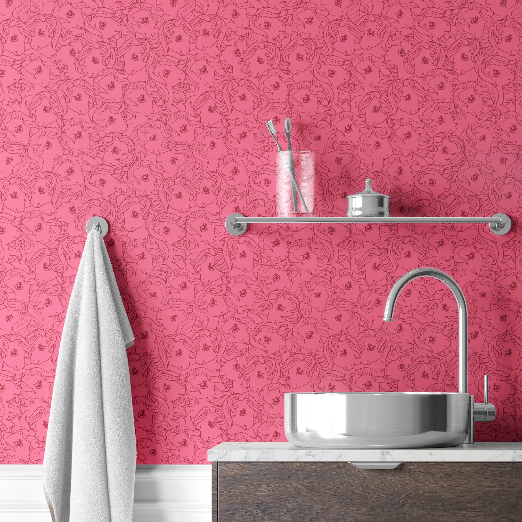 Hasbro My Little Pony Line Art on Pink Wallpaper
