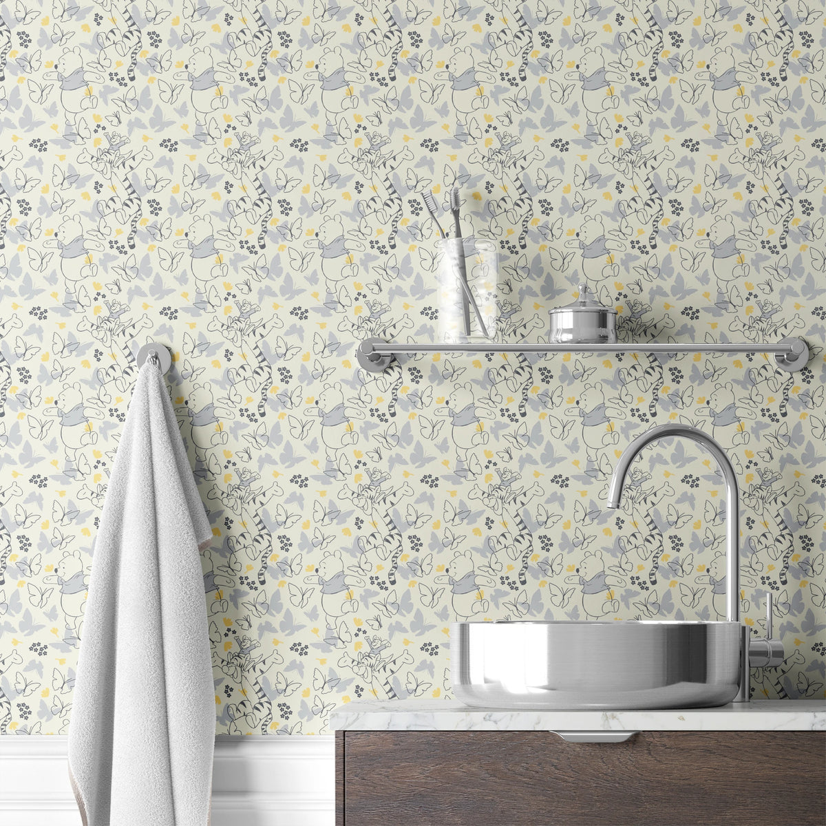 Disney Winnie the Pooh Butterflies and Florals Purple Wallpaper