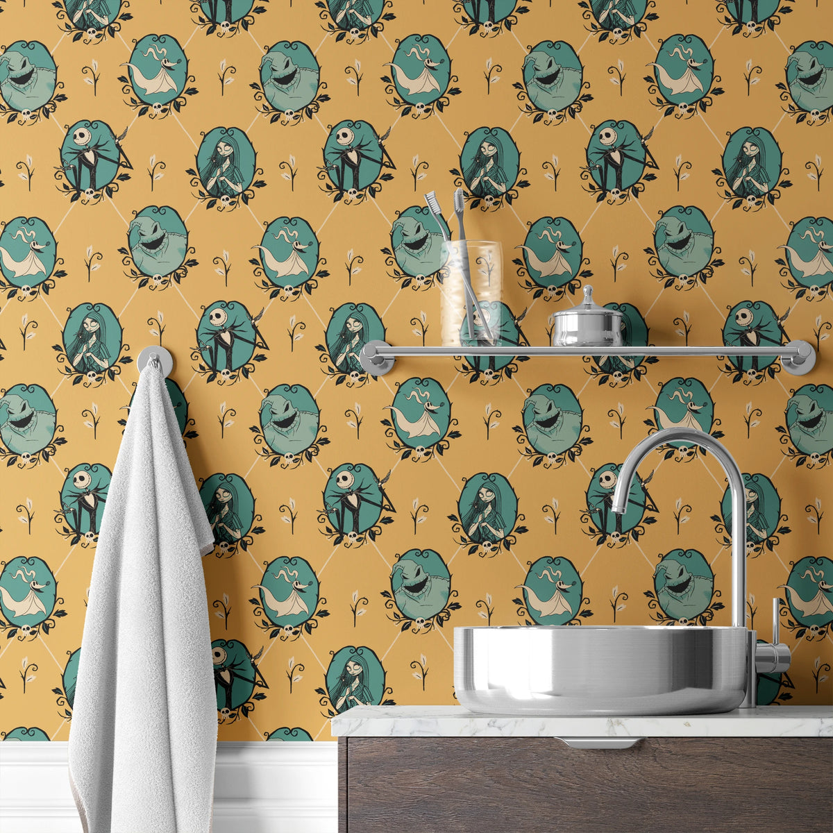 Disney Tim Burton's The Nightmare Before Christmas Frames on Gold Wallpaper