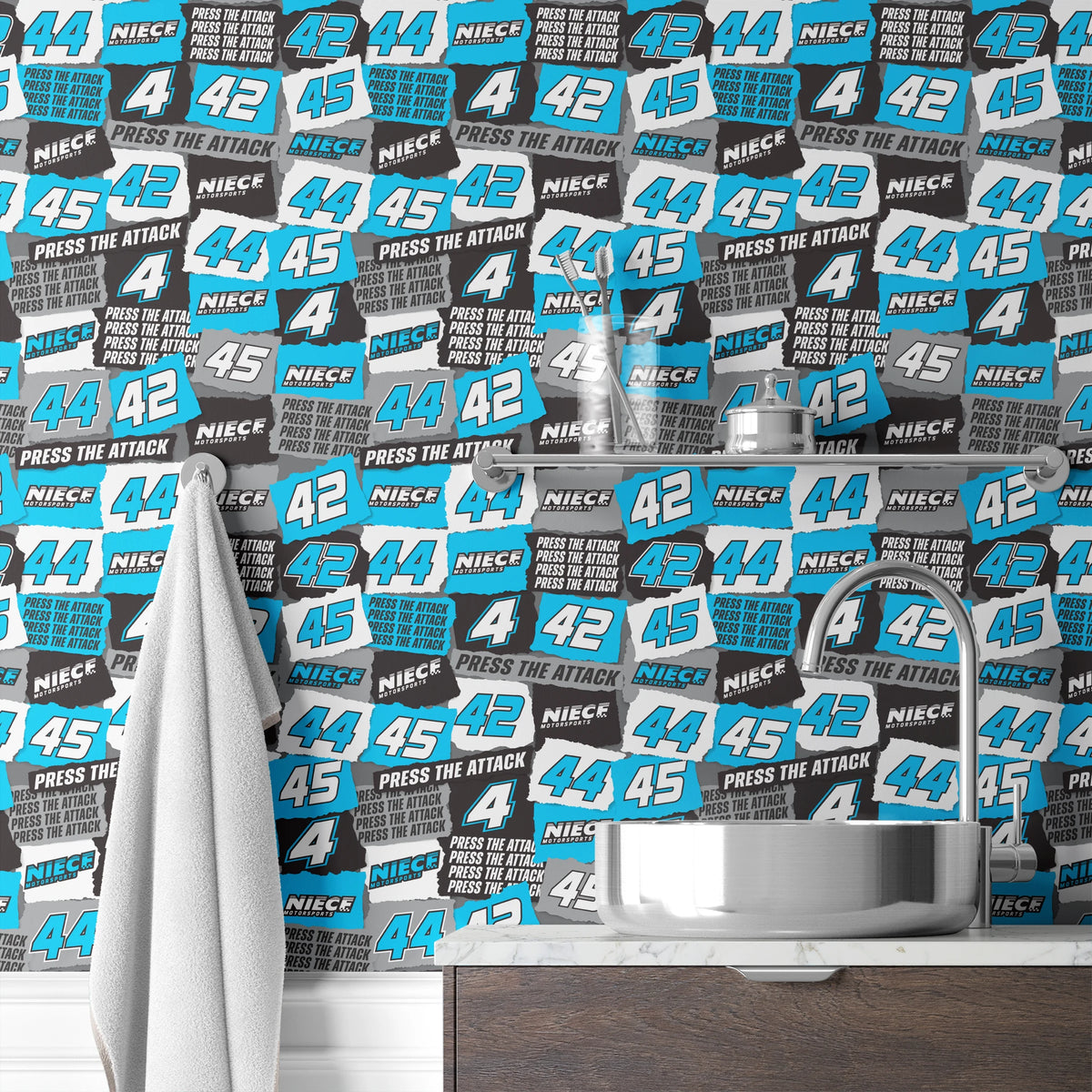 Niece Motorsports Press the Attack Logo Patchwork Wallpaper