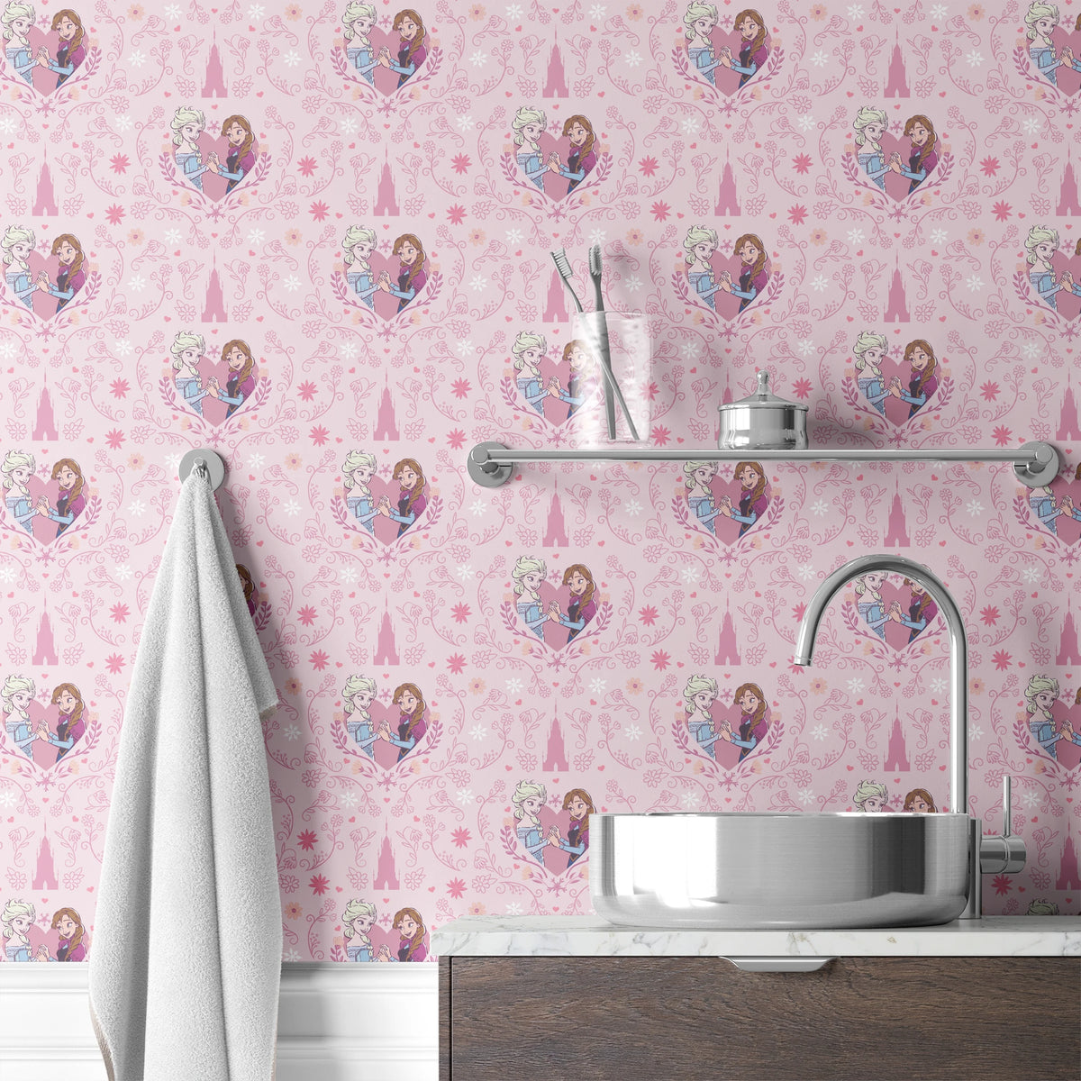 Disney Frozen Sisterly Bond on Pink Wallpaper